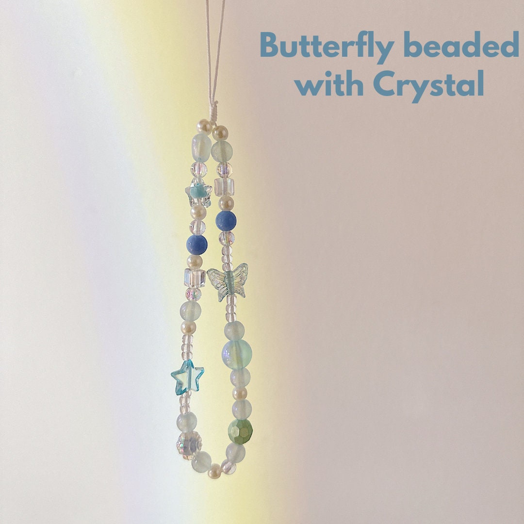 Cute Beaded Phone Charm Blue in many designs:bridesmaid gifts.Phone Keychain. Camera Charm.Wrist Strap.Y2K charm.Phone wristlet.Bag Strap.