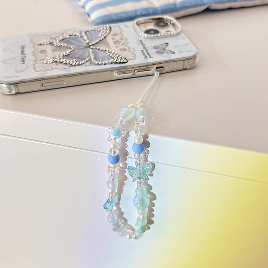 Cute Butterfly Beaded Phone Charm Blue.Star Beaded Phone Keychain.Phone String.Phone wristlet.Y2K charm.Camera Charm.Bag Charm.Gift for her