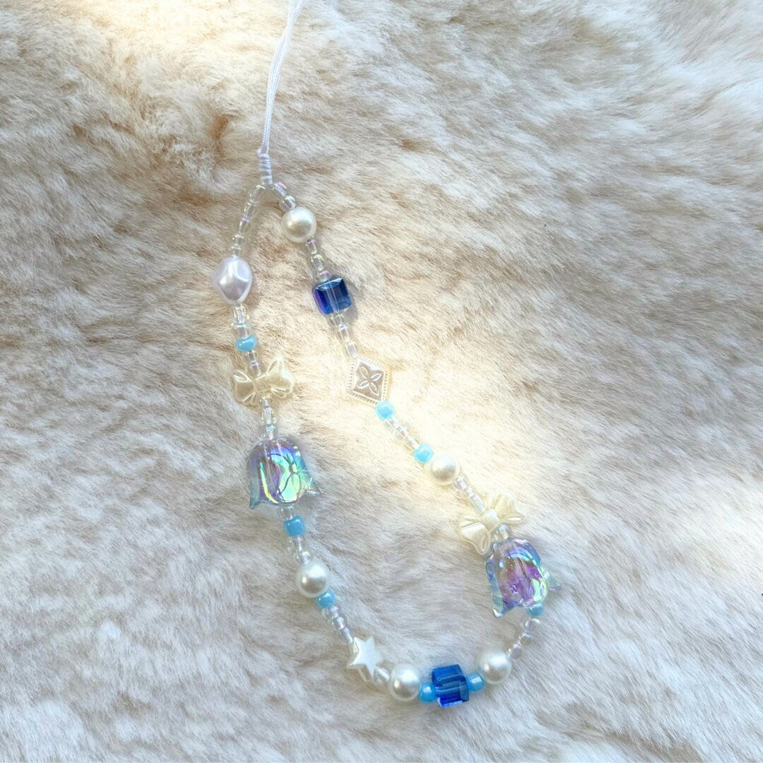 Cute Bluebell Bead Phone Charm Blue Crystal Star Phone Keychain Camera String Phone Wrist Strap Y2K charm wristlet camera strap Phone Tether