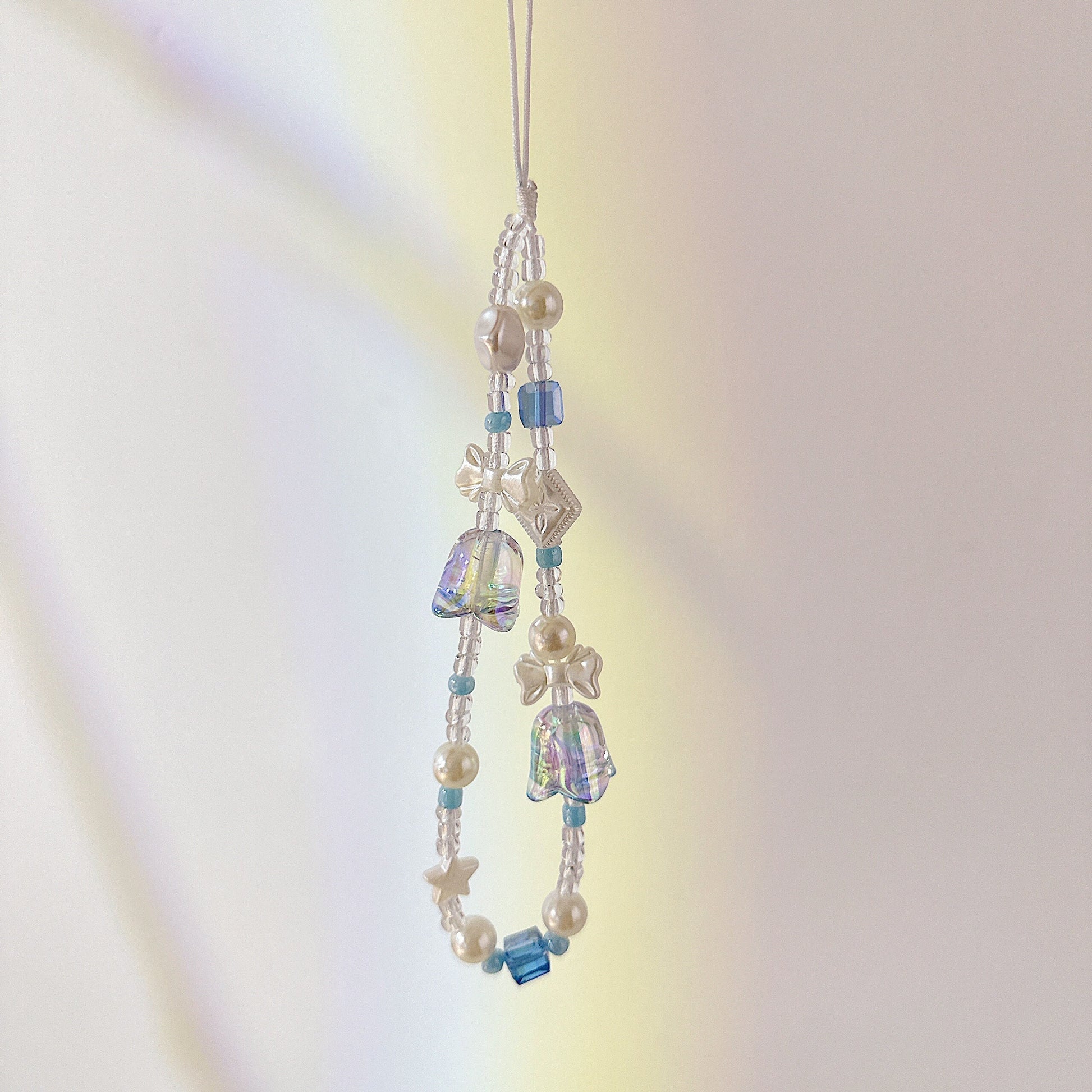 Cute Bluebell Bead Phone Charm Blue Crystal Star Phone Keychain Camera String Phone Wrist Strap Y2K charm wristlet camera strap Phone Tether
