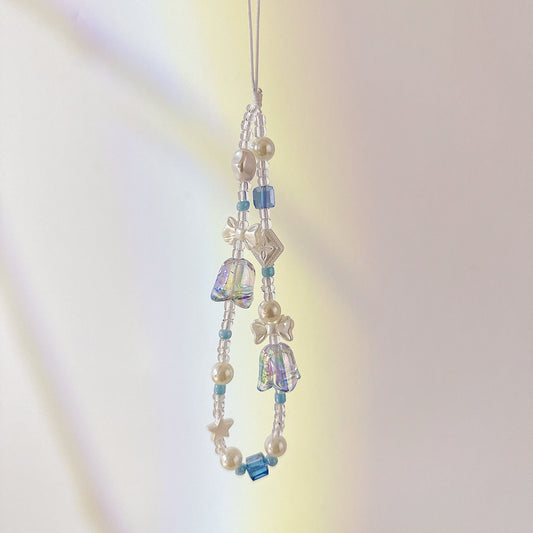 Cute Bluebell Bead Phone Charm Blue Crystal Star Phone Keychain Camera String Phone Wrist Strap Y2K charm wristlet camera strap Phone Tether