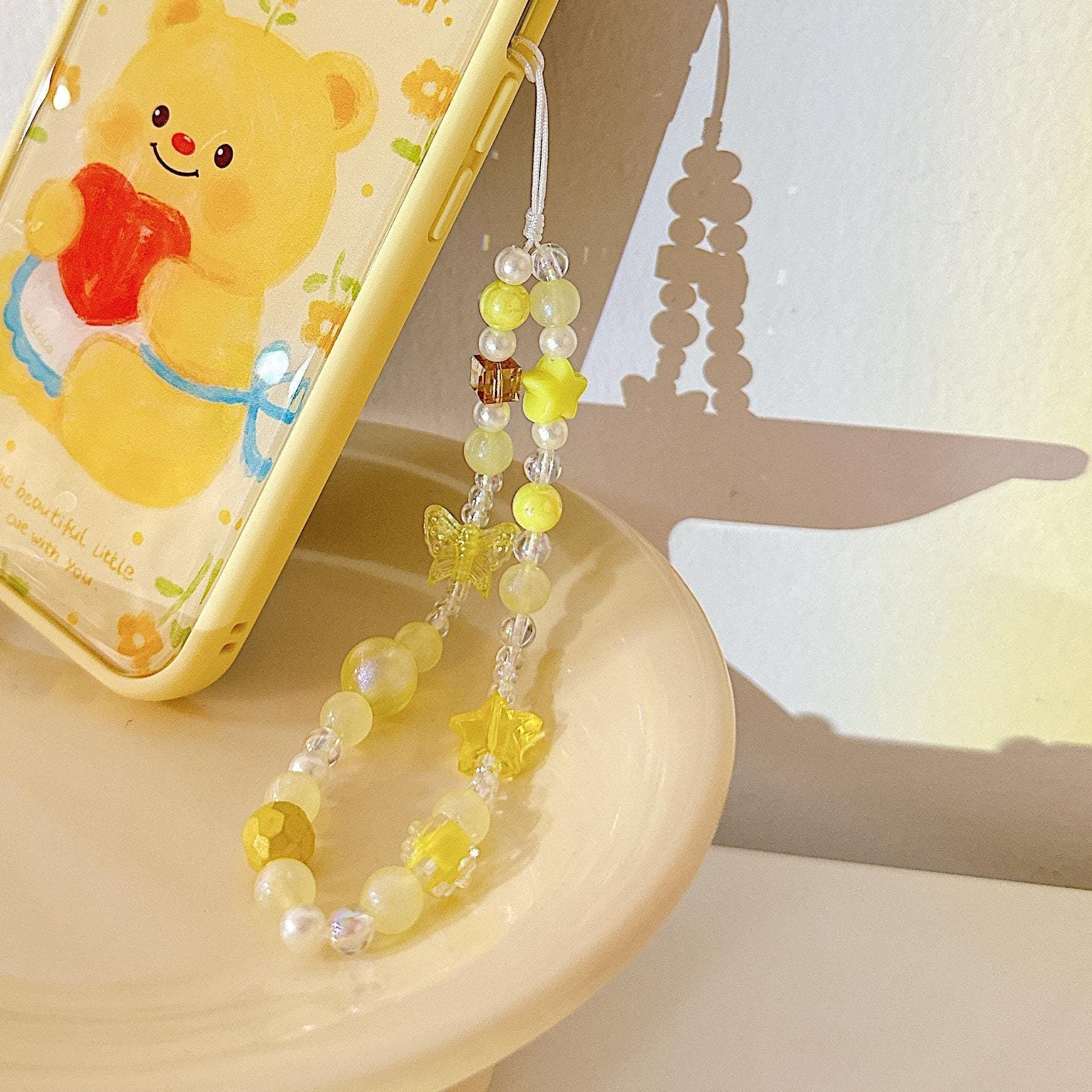 Cute Beaded Phone Charm Yellow series.Star Bead Phone Keychain.Phone String.Phone wristlet.Y2K charm.Camera Charm.Bag Charm.gift for her.