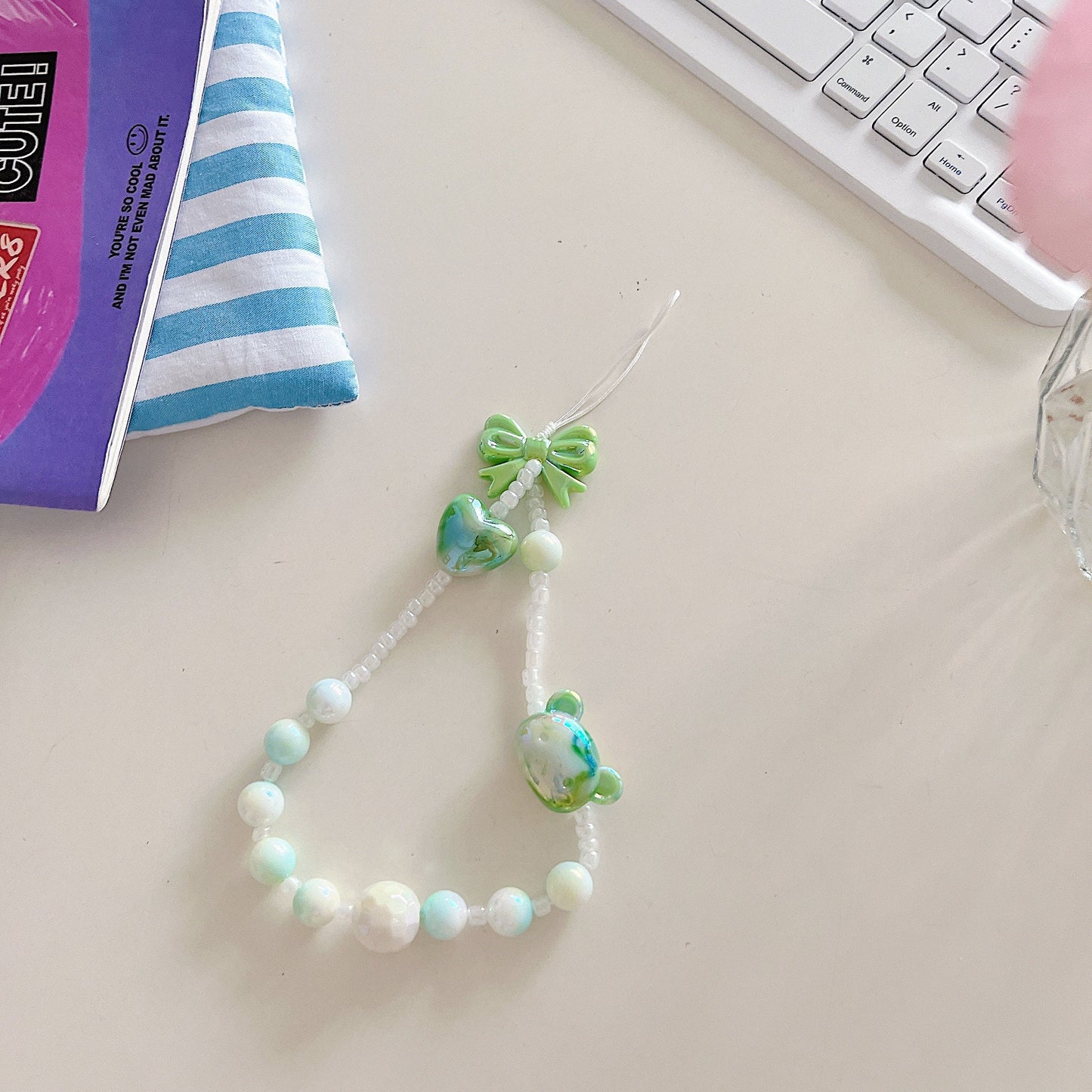 Cute Bluebell Star Beaded Phone Charm Green Series Wristlet.Bridesmaid gifts.phone chain.Phone Wrist Strap.Camera Charm.Y2K charm.Bag Charm