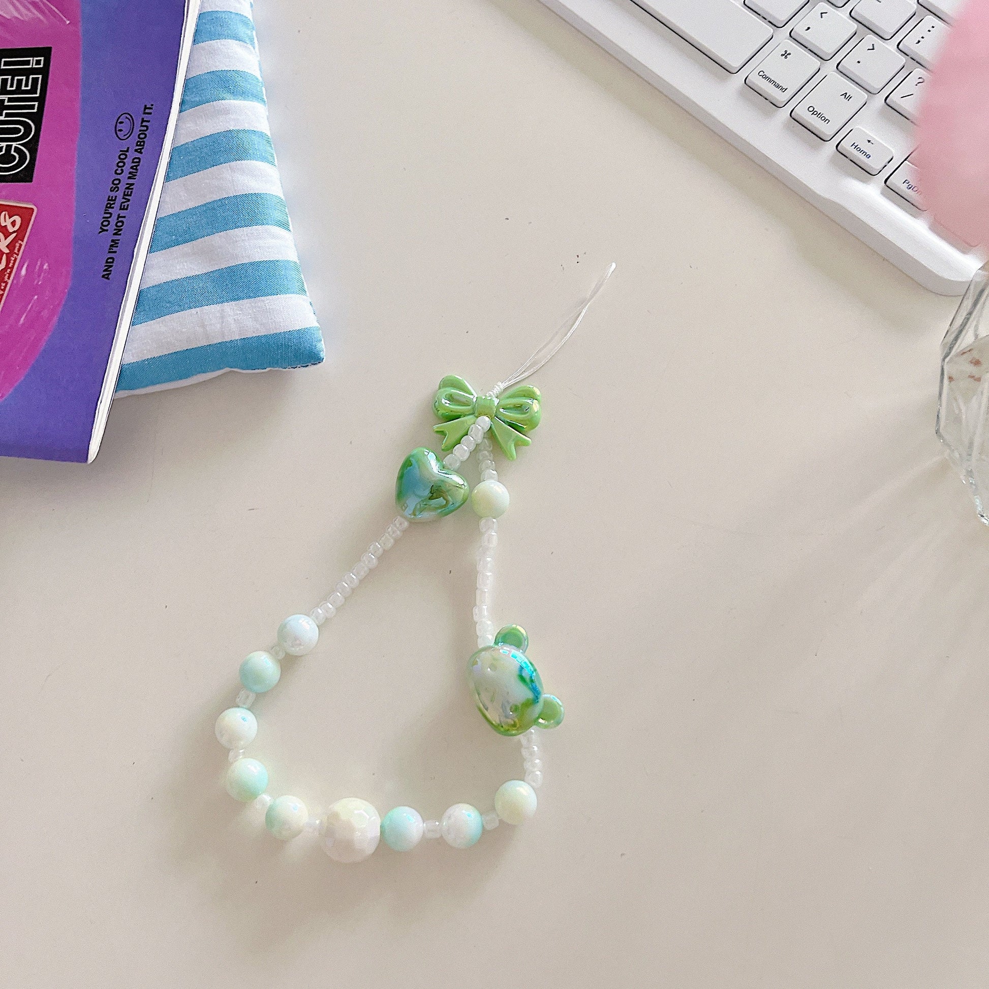 Cute Bluebell Star Beaded Phone Charm Green Series Wristlet.Bridesmaid gifts.phone chain.Phone Wrist Strap.Camera Charm.Y2K charm.Bag Charm