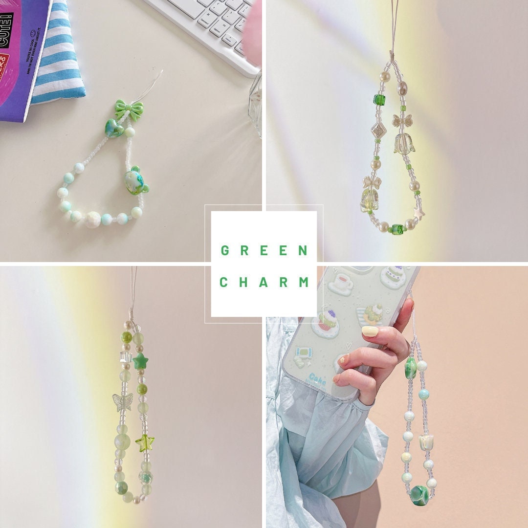 Cute Bluebell Star Beaded Phone Charm Green Series Wristlet.Bridesmaid gifts.phone chain.Phone Wrist Strap.Camera Charm.Y2K charm.Bag Charm