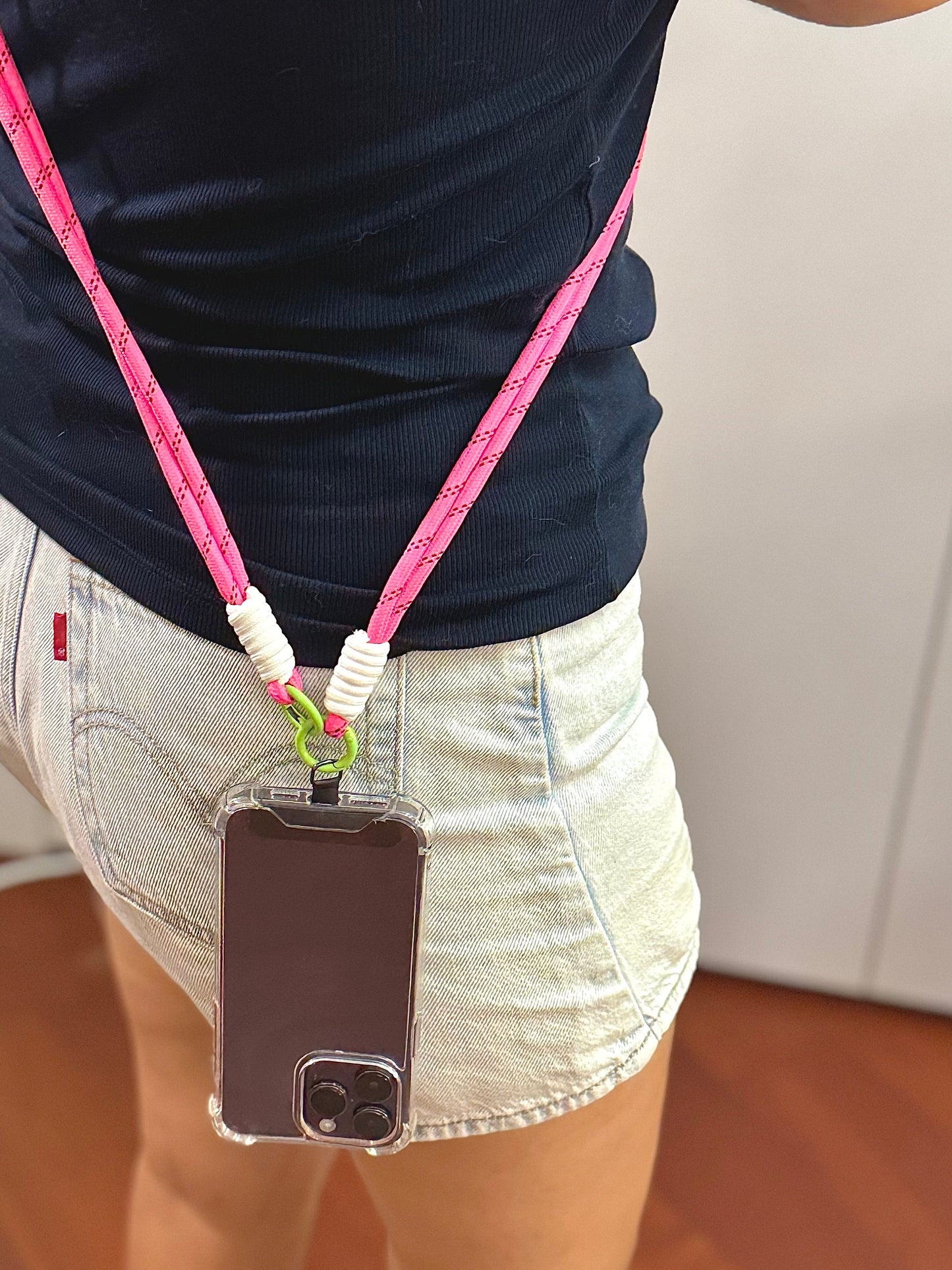 Crossbody Dual-strand Phone lanyard rose red.Phone Strap.Handmade shoulder strap.Universal fit.Anti-theft strap.Phone Tether.Gift for her.