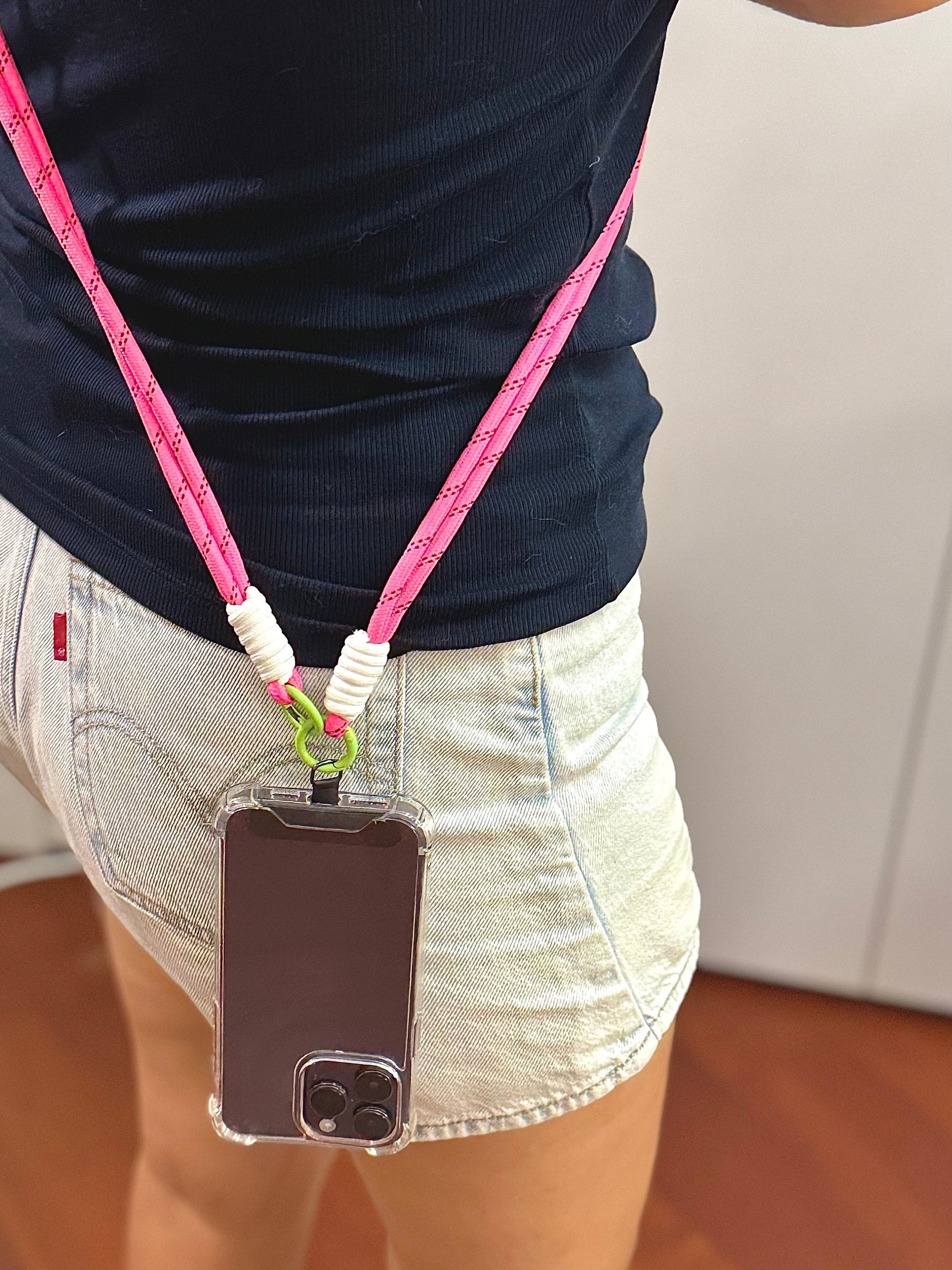 Crossbody Dual-strand Phone lanyard rose red.Phone Strap.Handmade shoulder strap.Universal fit.Anti-theft strap.Phone Tether.Gift for her.