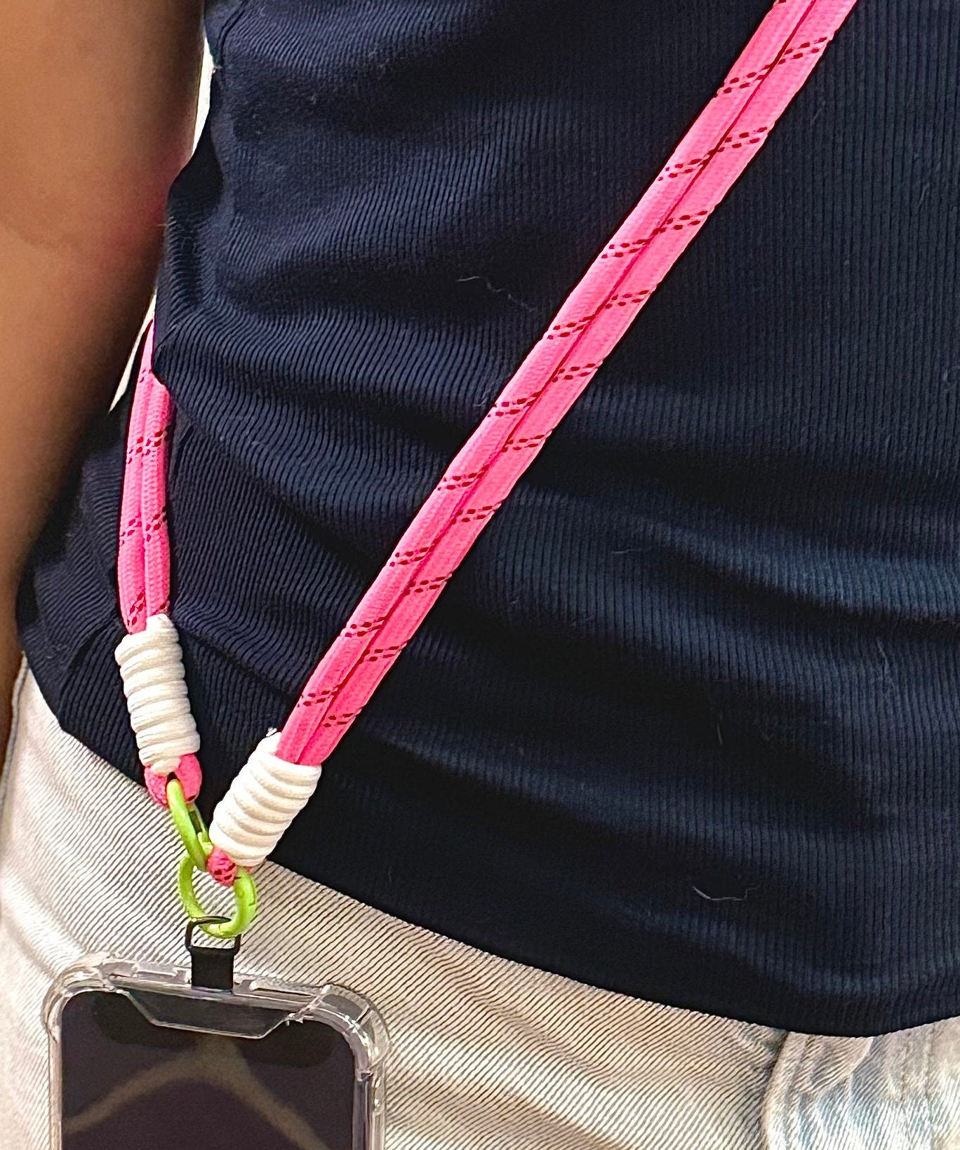 Crossbody Dual-strand Phone lanyard rose red.Phone Strap.Handmade shoulder strap.Universal fit.Anti-theft strap.Phone Tether.Gift for her.
