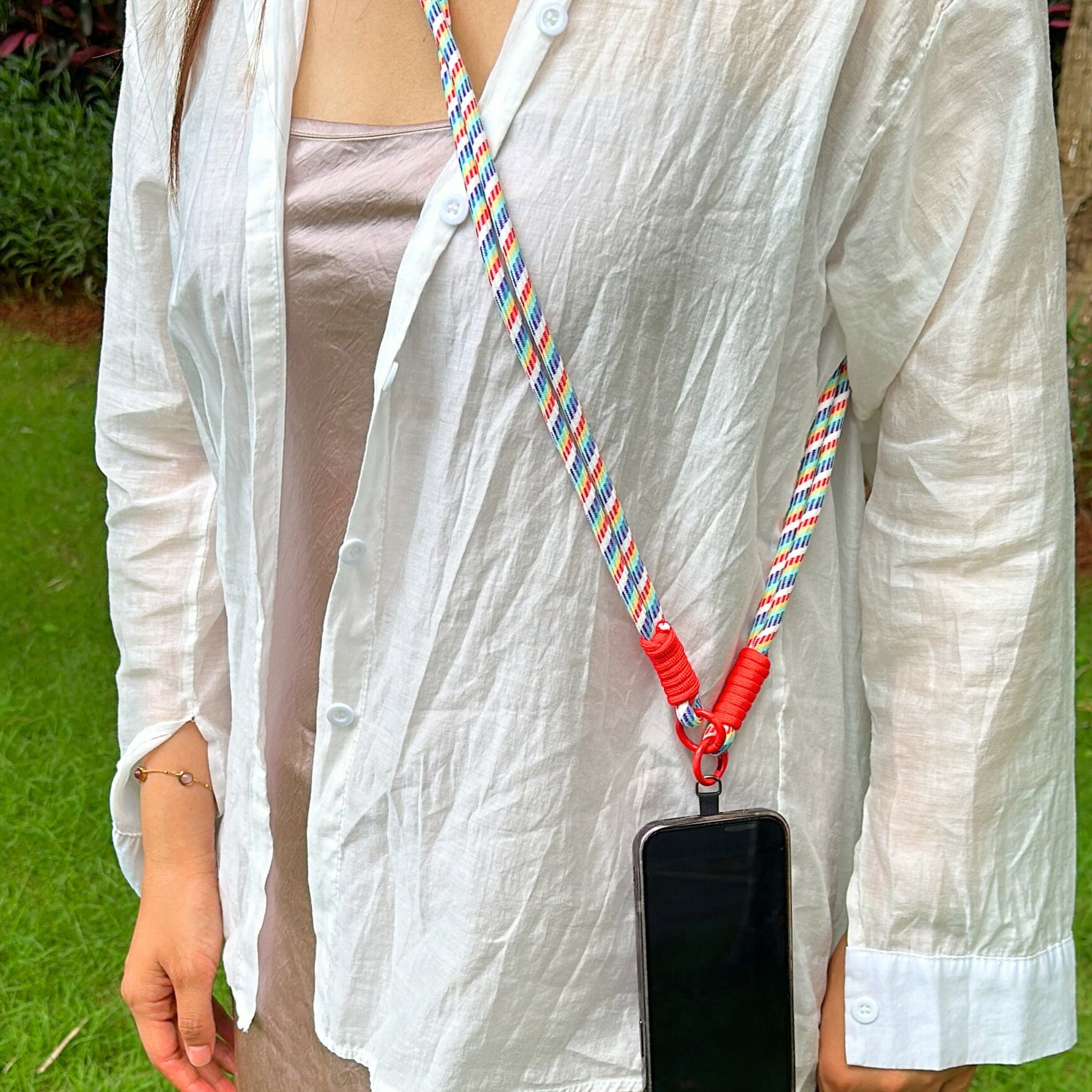 Rainbow crossbody Dual-strand Phone lanyard.Bridesmaid gift.Phone Strap.Handmade shoulder strap.Universal fit.Anti-theft strap.Phone Tether.