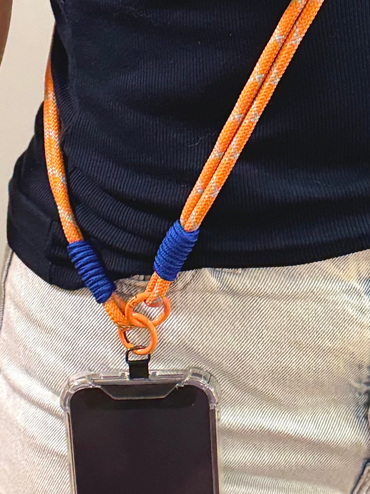 Orange crossbody Dual-strand Phone strap. Christmas gift for everyone.Handmade shoulder strap.Universal fit.Anti-theft strap.Phone Tether.