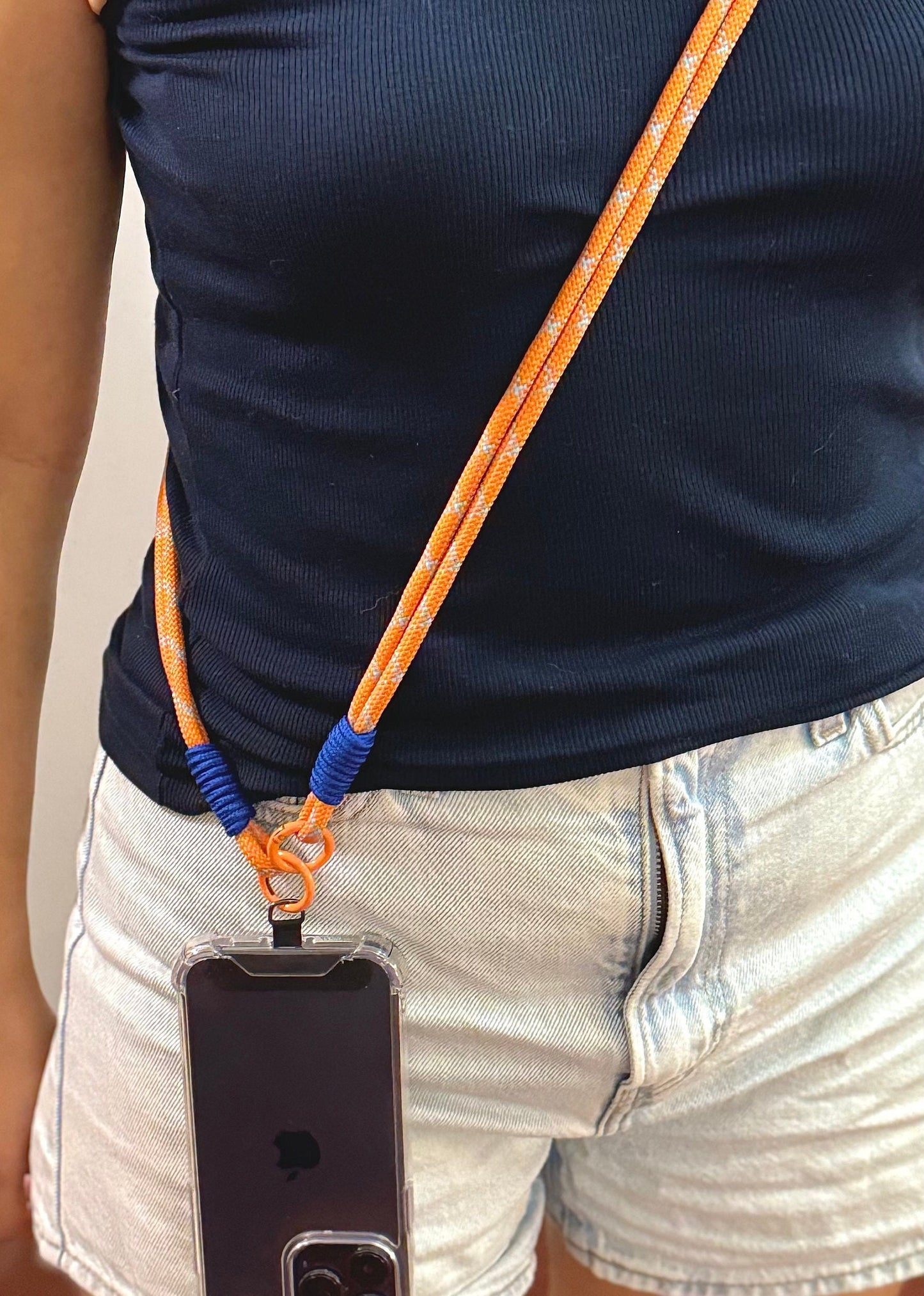 Orange crossbody Dual-strand Phone strap. Christmas gift for everyone.Handmade shoulder strap.Universal fit.Anti-theft strap.Phone Tether.