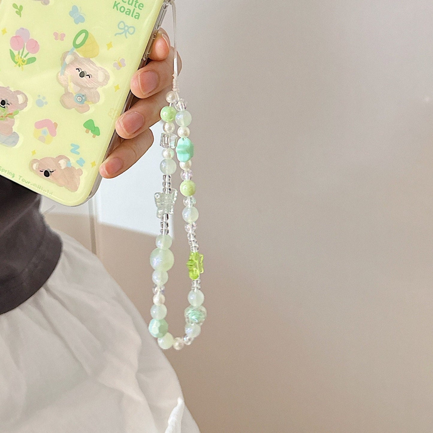 Cute Bluebell Star Beaded Phone Charm Green Series Wristlet.Bridesmaid gifts.phone chain.Phone Wrist Strap.Camera Charm.Y2K charm.Bag Charm