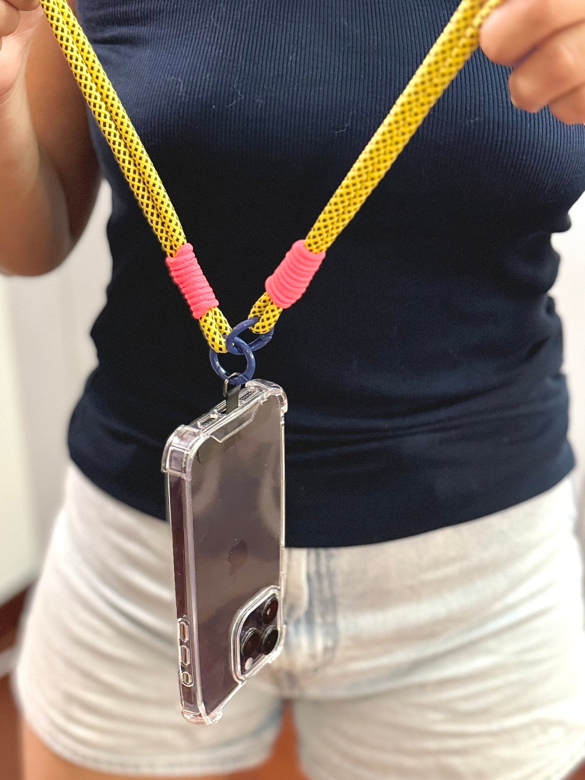 Crossbody Phone lanyard yellow.Travel Phone Strap.Bridesmaid gift.Handmade Dual-strand Phone lanyard.Hand Free.Anti-theft strap.Phone Tether