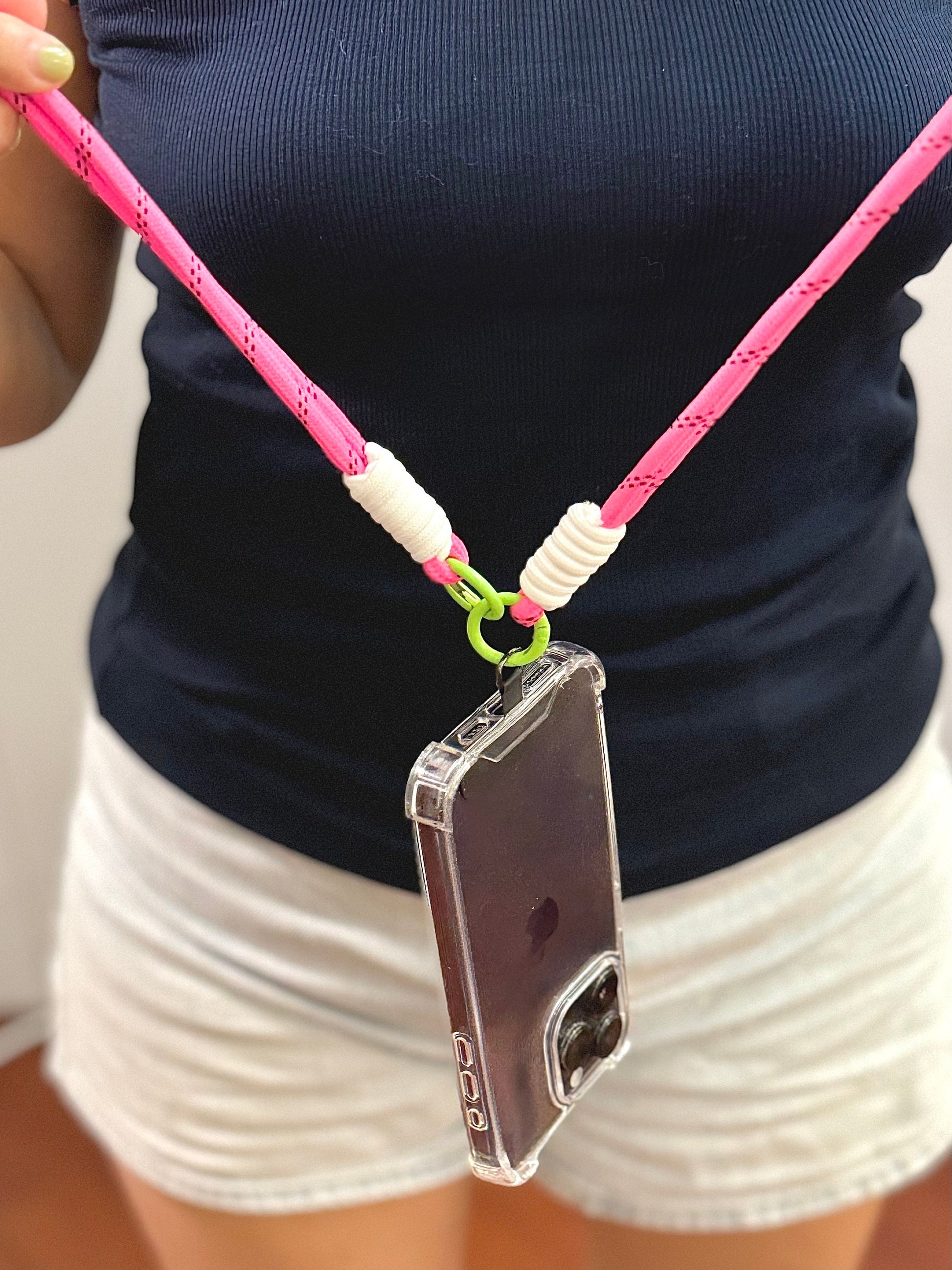 Crossbody Dual-strand Phone lanyard rose red.Phone Strap.Handmade shoulder strap.Universal fit.Anti-theft strap.Phone Tether.Gift for her.