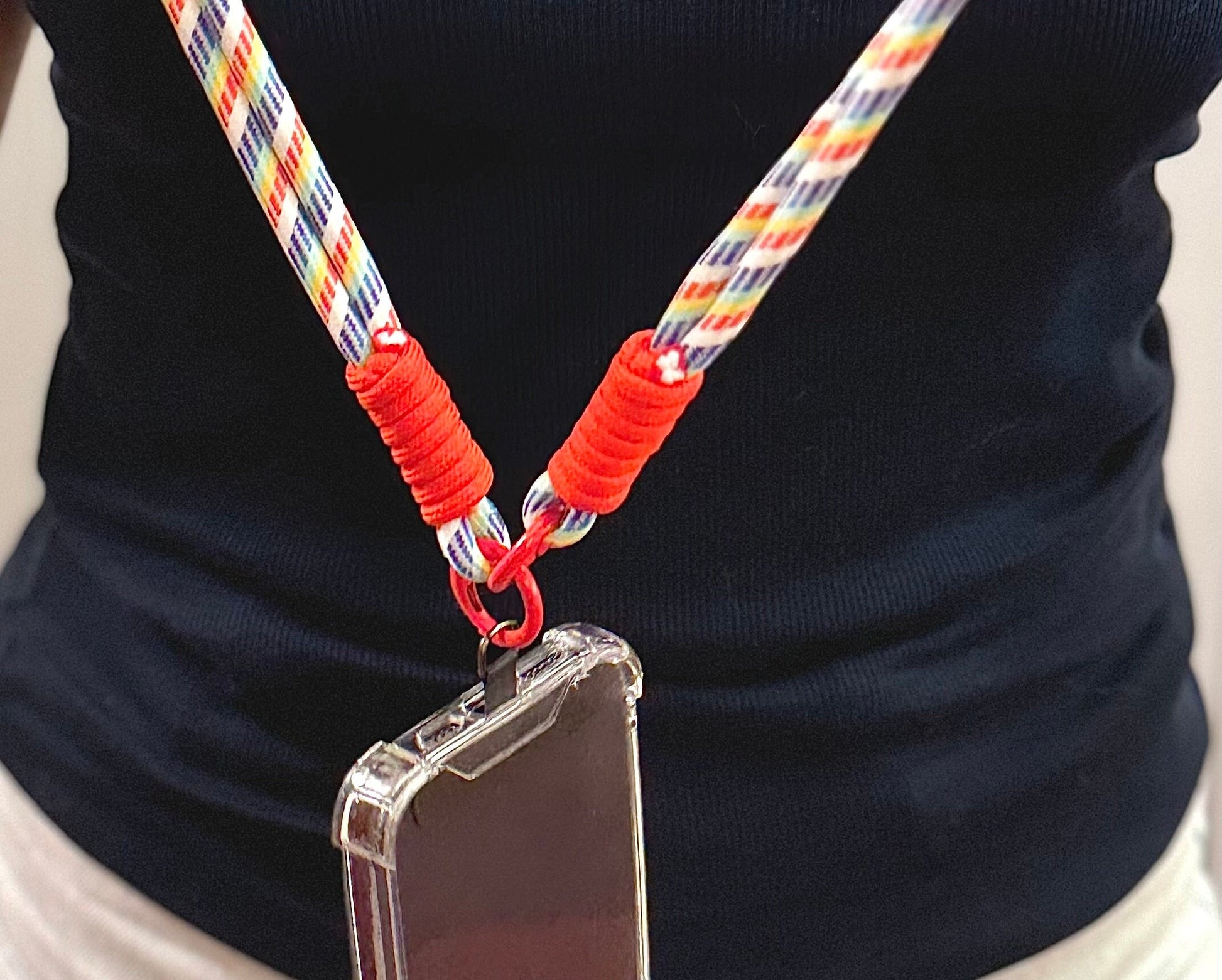 Rainbow crossbody Dual-strand Phone lanyard.Bridesmaid gift.Phone Strap.Handmade shoulder strap.Universal fit.Anti-theft strap.Phone Tether.
