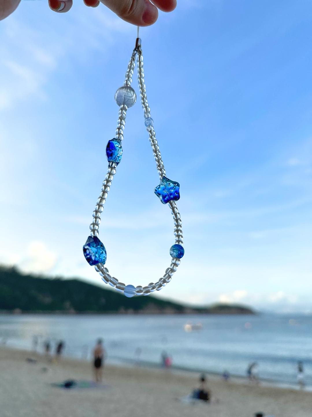 NEW Cute Beaded Phone Charm blue in 2 designs.Phone Strap.Phone Keychain.Phone Wrist Strap.Y2K charm wristlet.camera strap.Gift for friends.