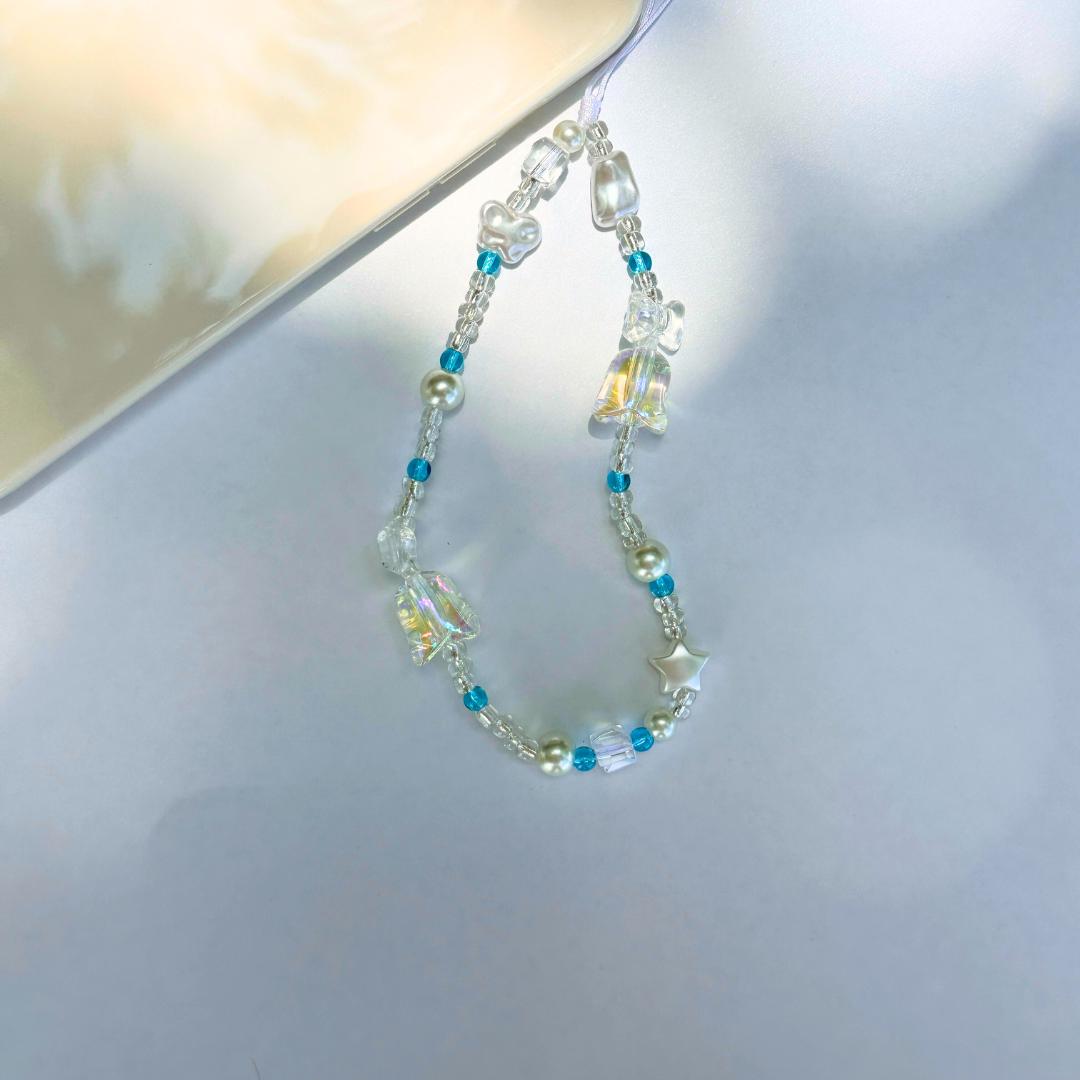 NEW Cute Beaded Phone Charm blue in 2 designs.Phone Strap.Phone Keychain.Phone Wrist Strap.Y2K charm wristlet.camera strap.Gift for friends.