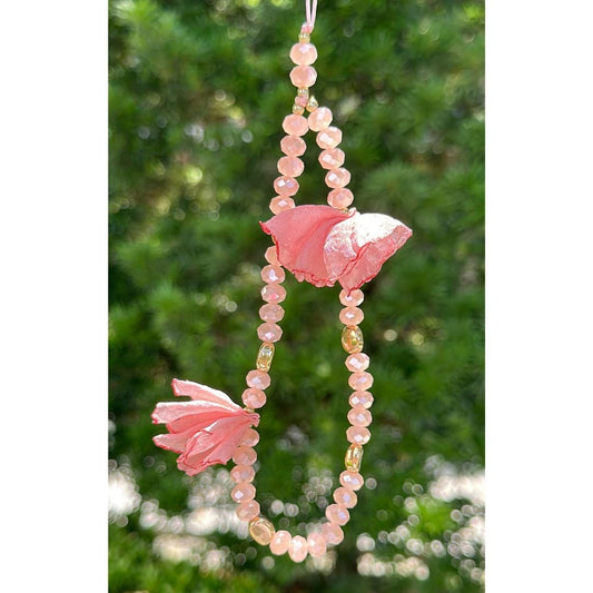 Enchanted Floral Bead Gemstone Wristlet.Phone Charm Pink.Phone Strap.MultiColor Fashion Accessory.Perfect Festive Gift for Tech&Nature Lover