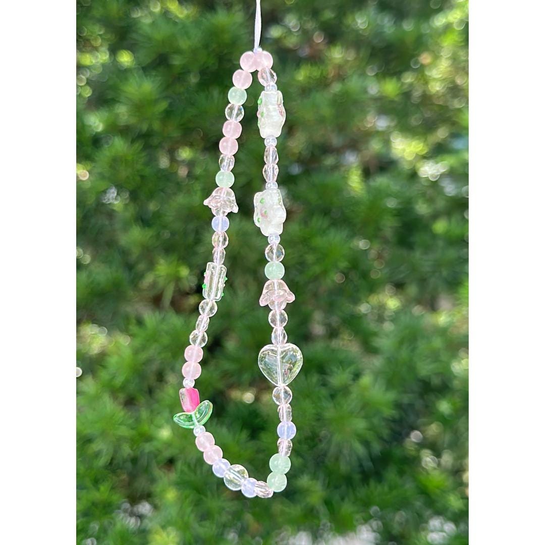 Cute Tulip Beaded Phone Charm.Handmade colorful flower beaded Phone Wristlet.Phone Strap.Y2K charm.Camera strap.Phone Tether.Best gift.
