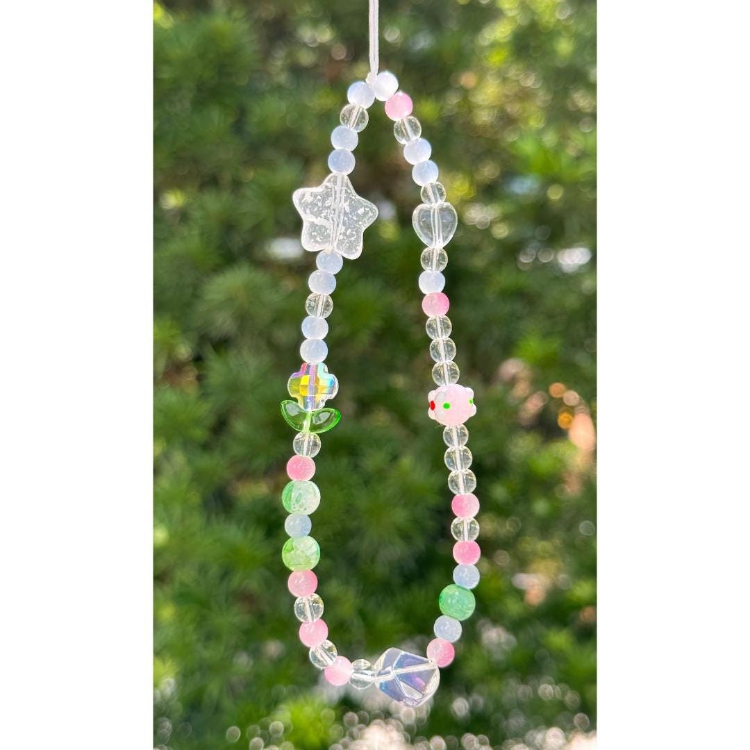 Cute Tulip Beaded Phone Charm.Handmade colorful flower beaded Phone Wristlet.Phone Strap.Y2K charm.Camera strap.Phone Tether.Best gift.