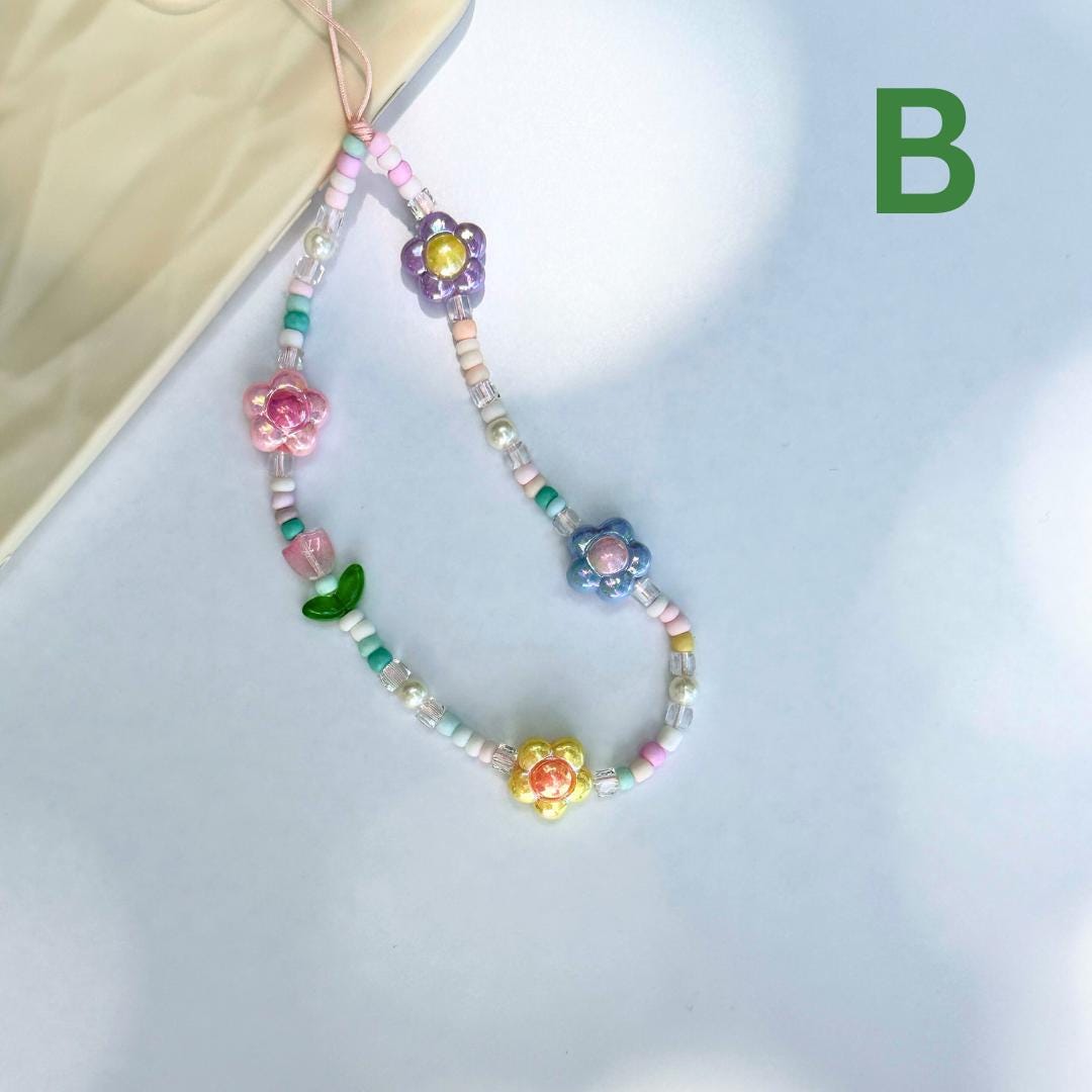 Cute Tulip Beaded Phone Charm - Colorful Beaded Wristlet, Y2K Phone Strap, Camera Tether - Perfect Gift for Friends & Family