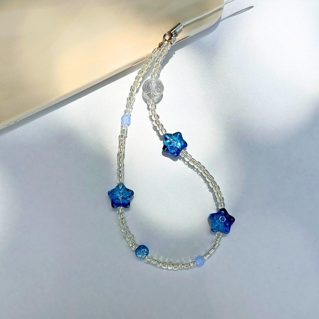 NEW Cute Blue Star Bead Phone Charm.Phone Strap.bag charm.Phone Keychain.Phone Wrist Strap.Y2K charm wristlet.camera strap.Gift for friends.