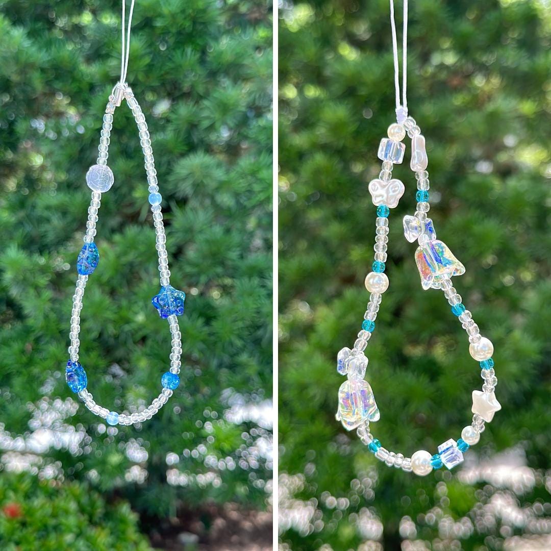 NEW Cute Beaded Phone Charm blue in 2 designs.Phone Strap.Phone Keychain.Phone Wrist Strap.Y2K charm wristlet.camera strap.Gift for friends.