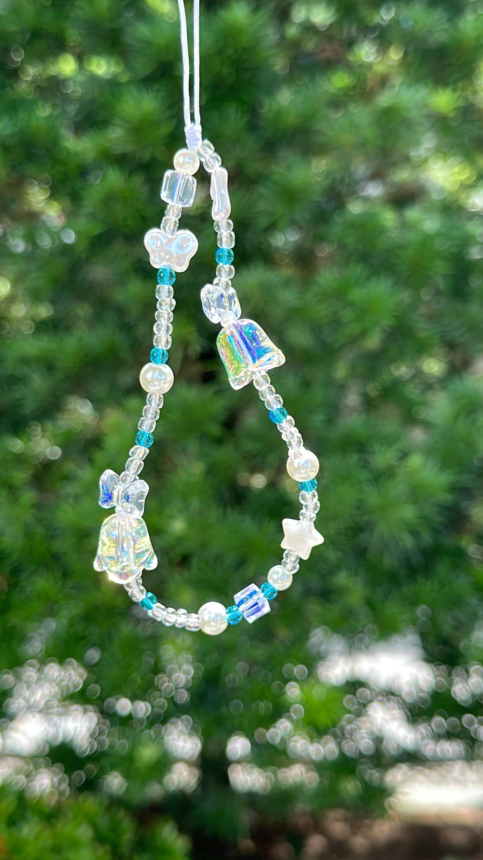 NEW Cute Beaded Phone Charm blue in 2 designs.Phone Strap.Phone Keychain.Phone Wrist Strap.Y2K charm wristlet.camera strap.Gift for friends.