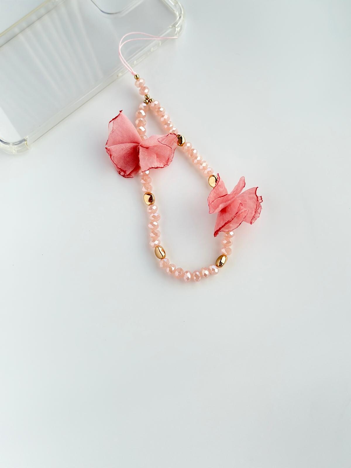 Enchanted Floral Bead Gemstone Wristlet.Phone Charm Pink.Phone Strap.MultiColor Fashion Accessory.Perfect Festive Gift for Tech&Nature Lover