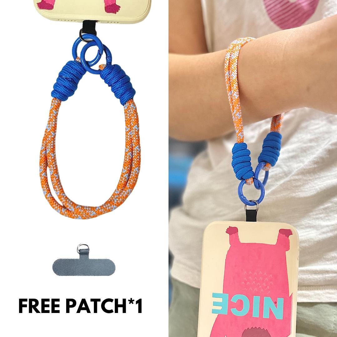 High quality Handmade Nylon Phone Wrist Strap | Orange&Blue - Durable, Stylish, Multi-Purpose Travel Gift| Christmas Gifts| Bridesmaid Gift