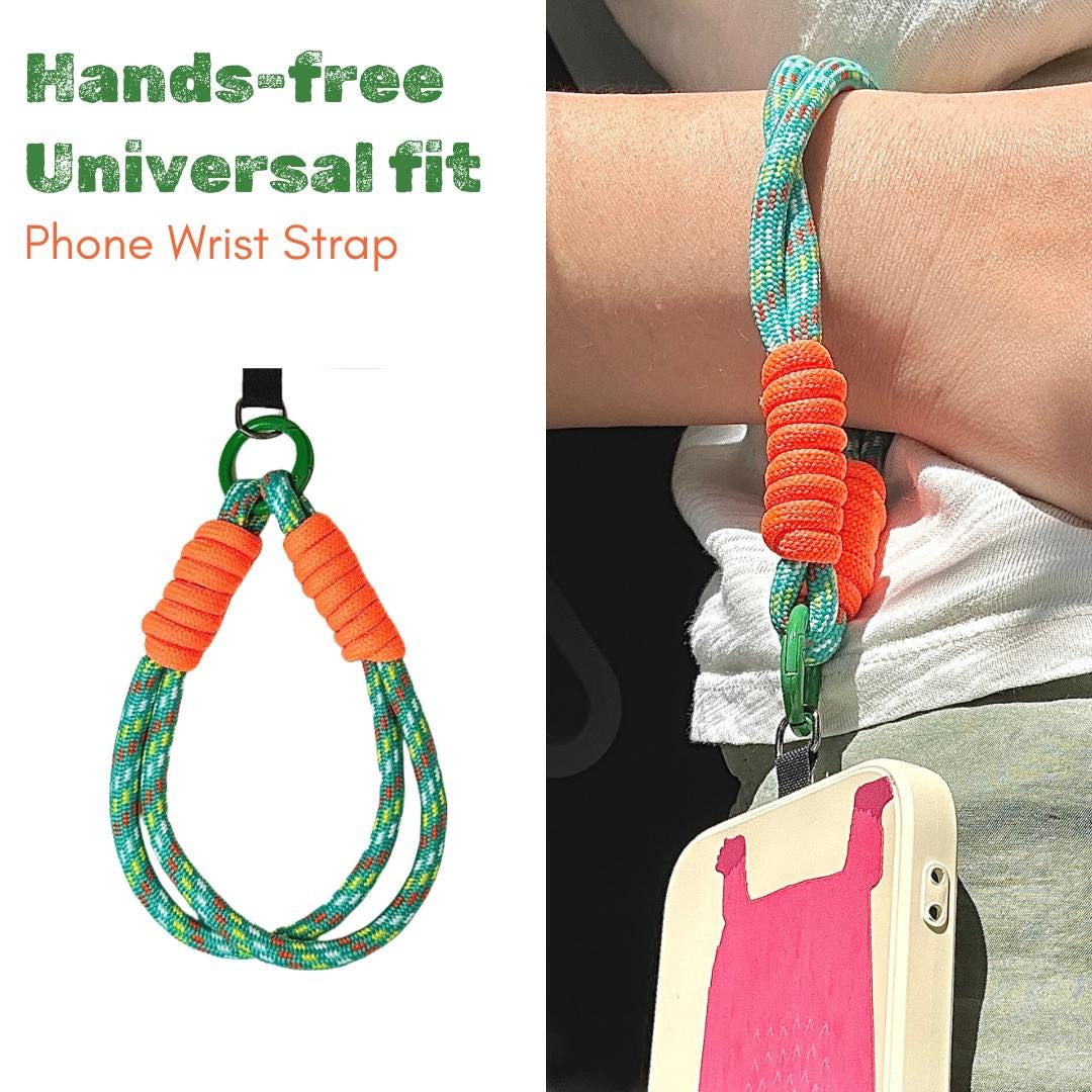 High quality Handmade Nylon Phone Wrist Strap | Green&Orange-Durable, Stylish, Multi-Purpose Travel Gift | Christmas Gifts| Bridesmaid Gift