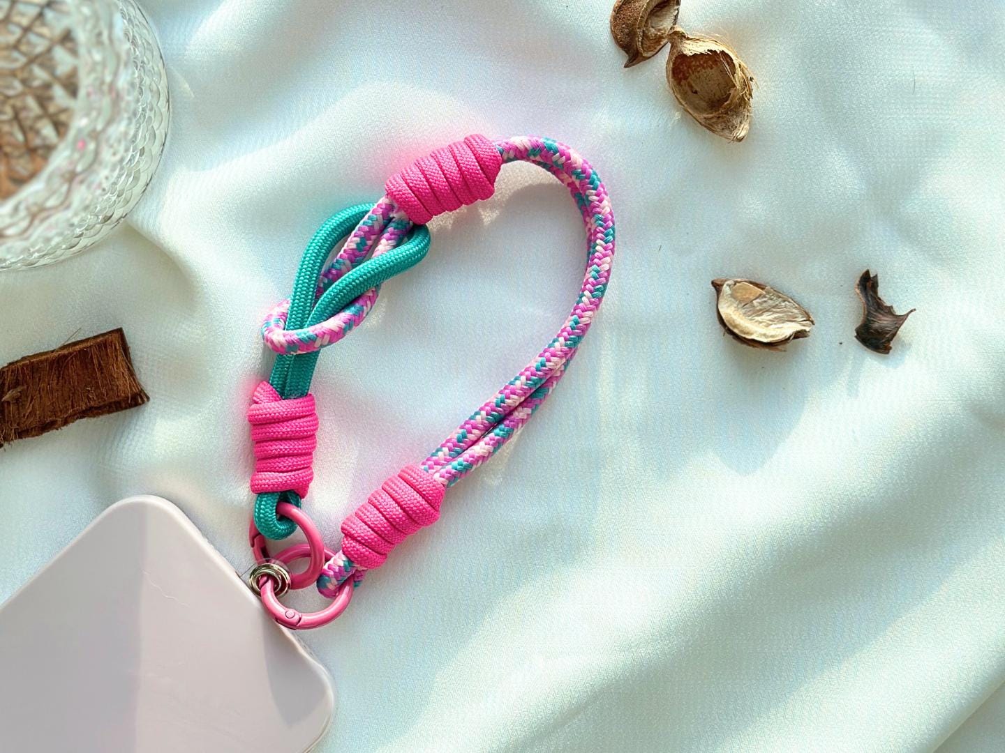 NEW Handmade DuoTone Color-Block Rope Phone Wristlet in 7 colors-Vibrant, Universal fit phone strap.bag charm.thoughtful festive gifts.