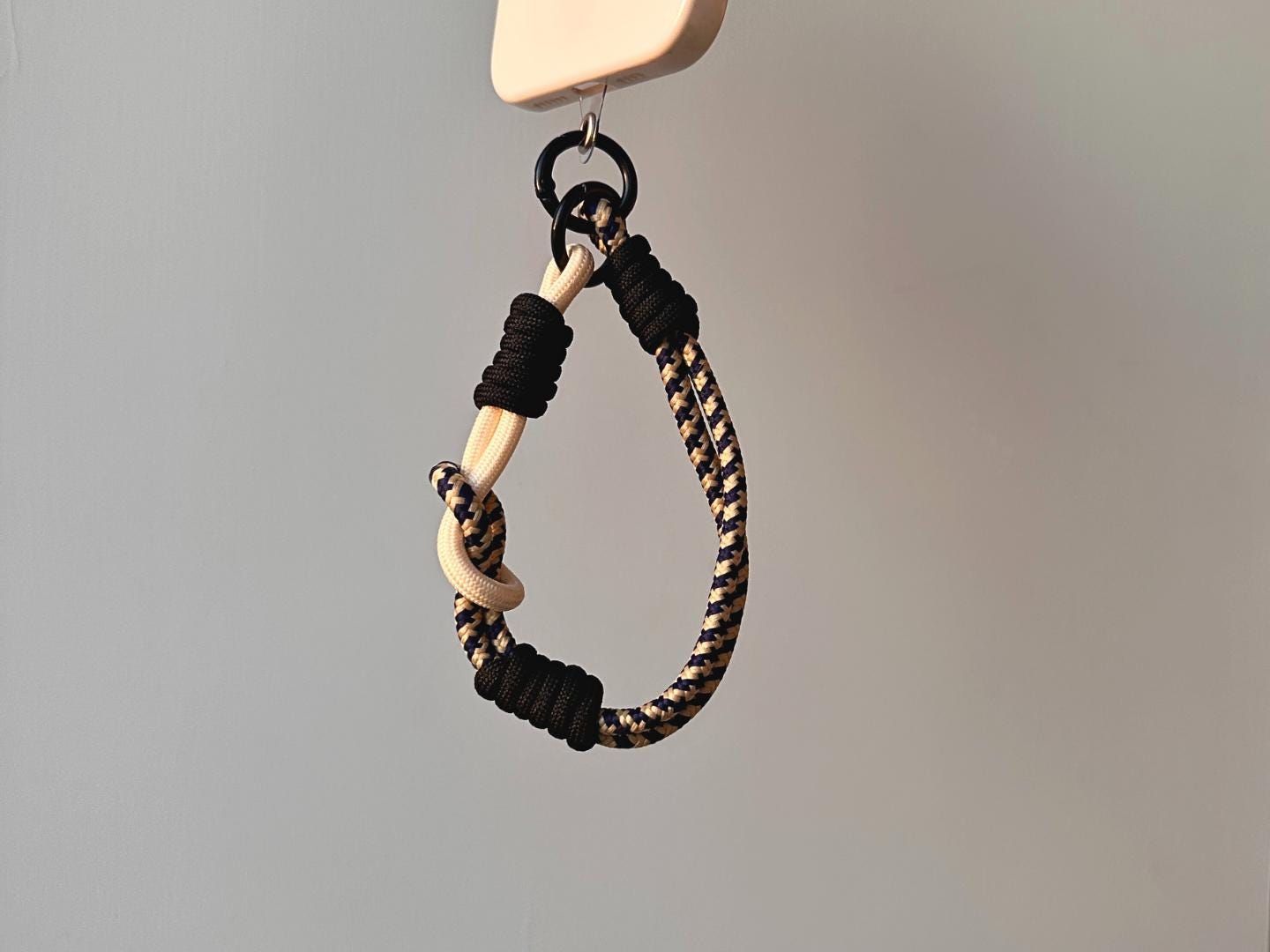 NEW Handmade DuoTone Color-Block Rope Phone Wristlet in White-Blue Camo Black-Vibrant, Universal fit phone strap.bag charm.Best festive gift