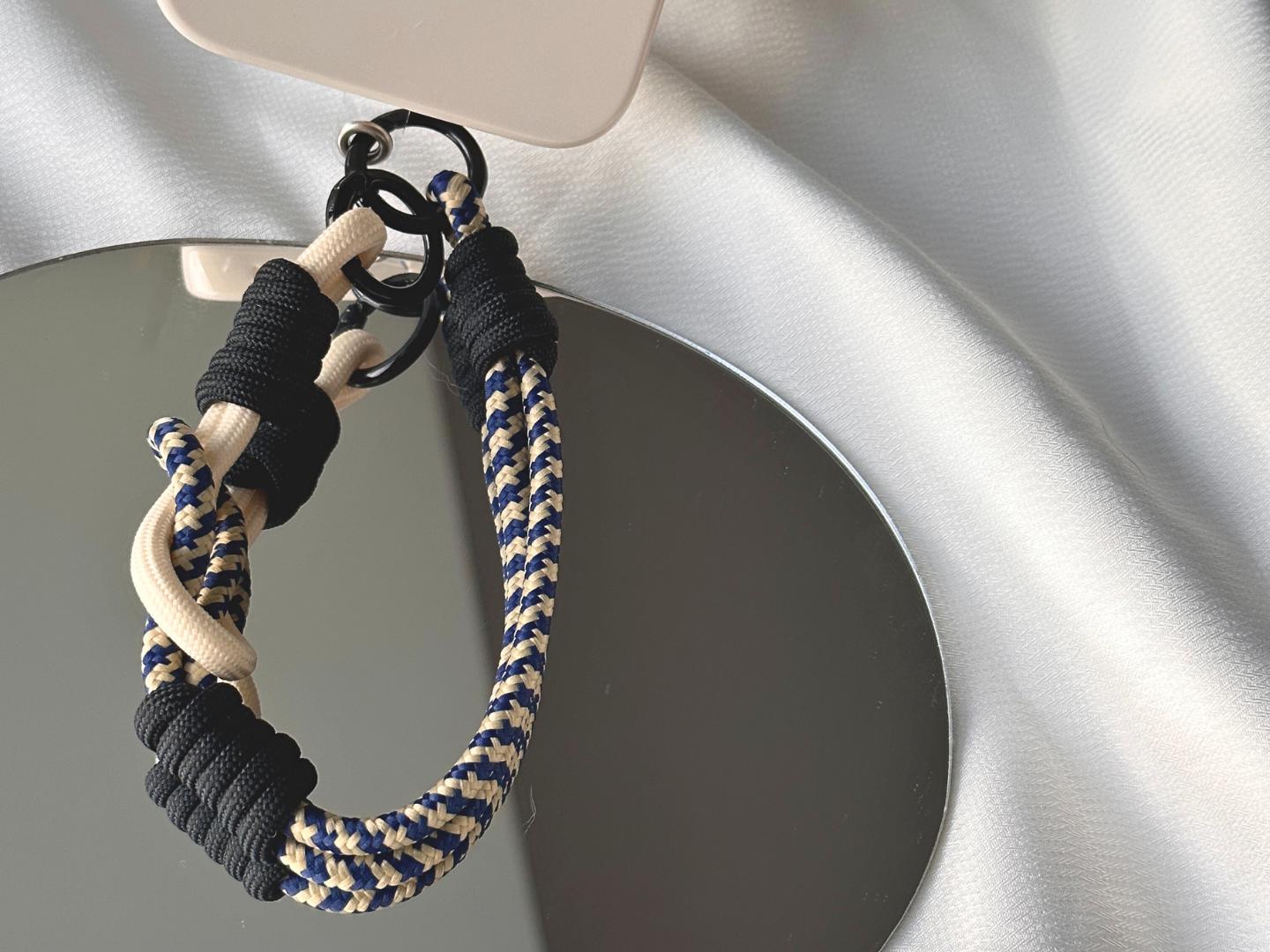 NEW Handmade DuoTone Color-Block Rope Phone Wristlet in White-Blue Camo Black-Vibrant, Universal fit phone strap.bag charm.Best festive gift