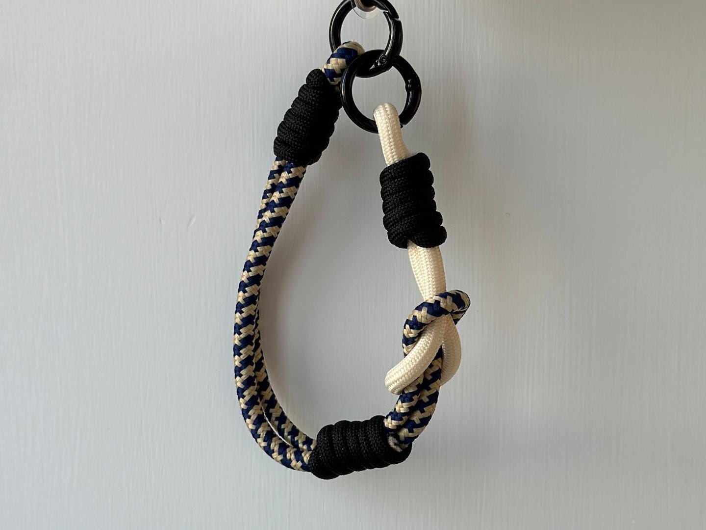 NEW Handmade DuoTone Color-Block Rope Phone Wristlet in White-Blue Camo Black-Vibrant, Universal fit phone strap.bag charm.Best festive gift