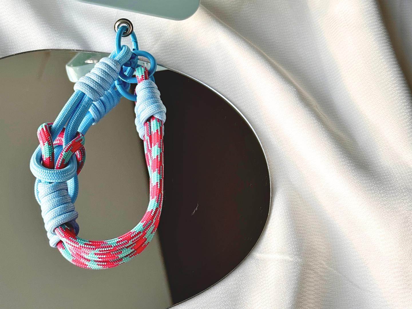 NEW Handmade DuoTone Color-Block Rope Phone Wristlet in Rose Blue Camo Blend-Vibrant, Universal fit phone strap.bag charm.Best festive gift.