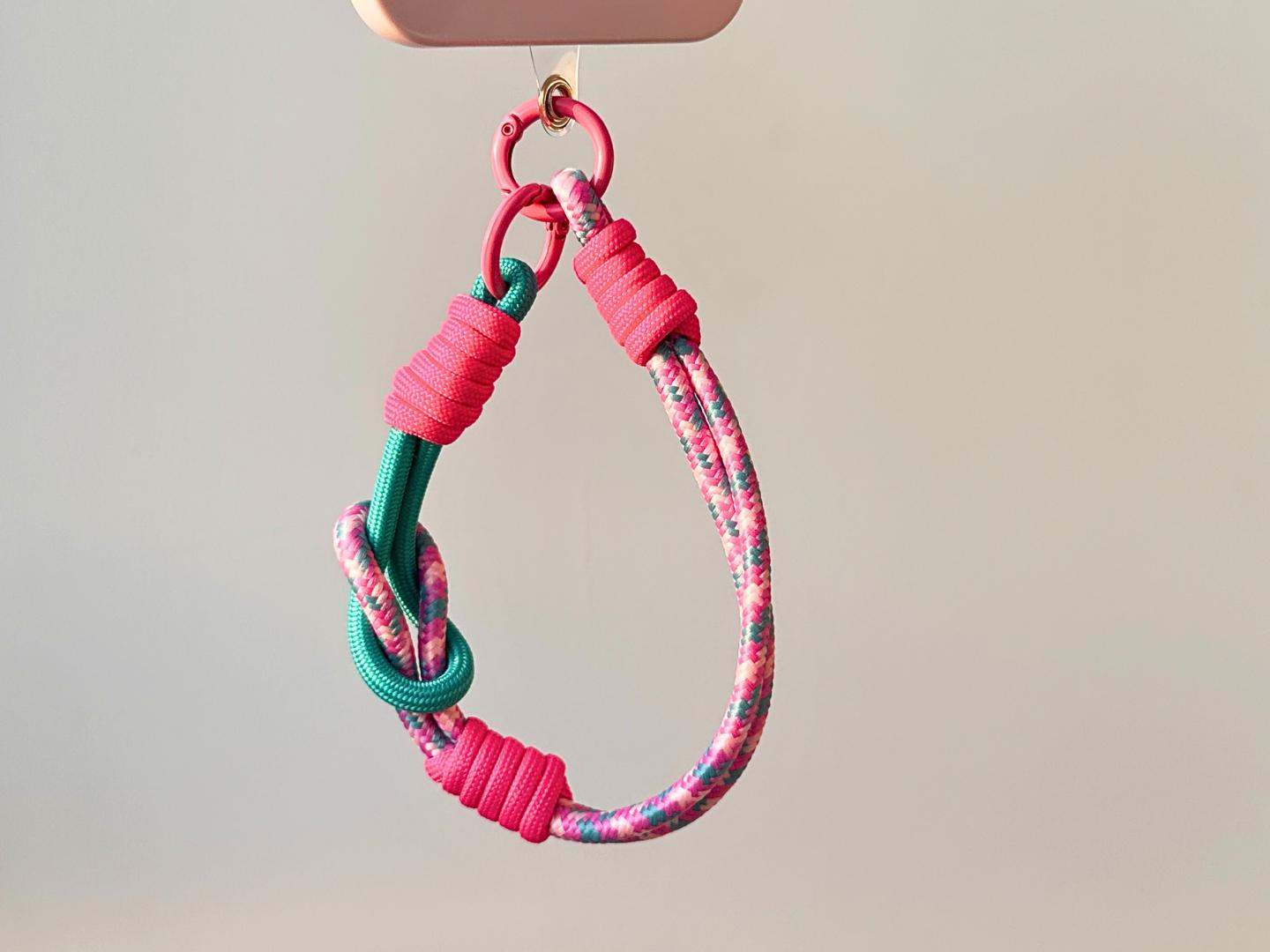 NEW Handmade DuoTone Color-Block Rope Phone Wristlet in Teal and Rose Blend-Vibrant, Universal fit phone strap.bag charm.Best festive gifts