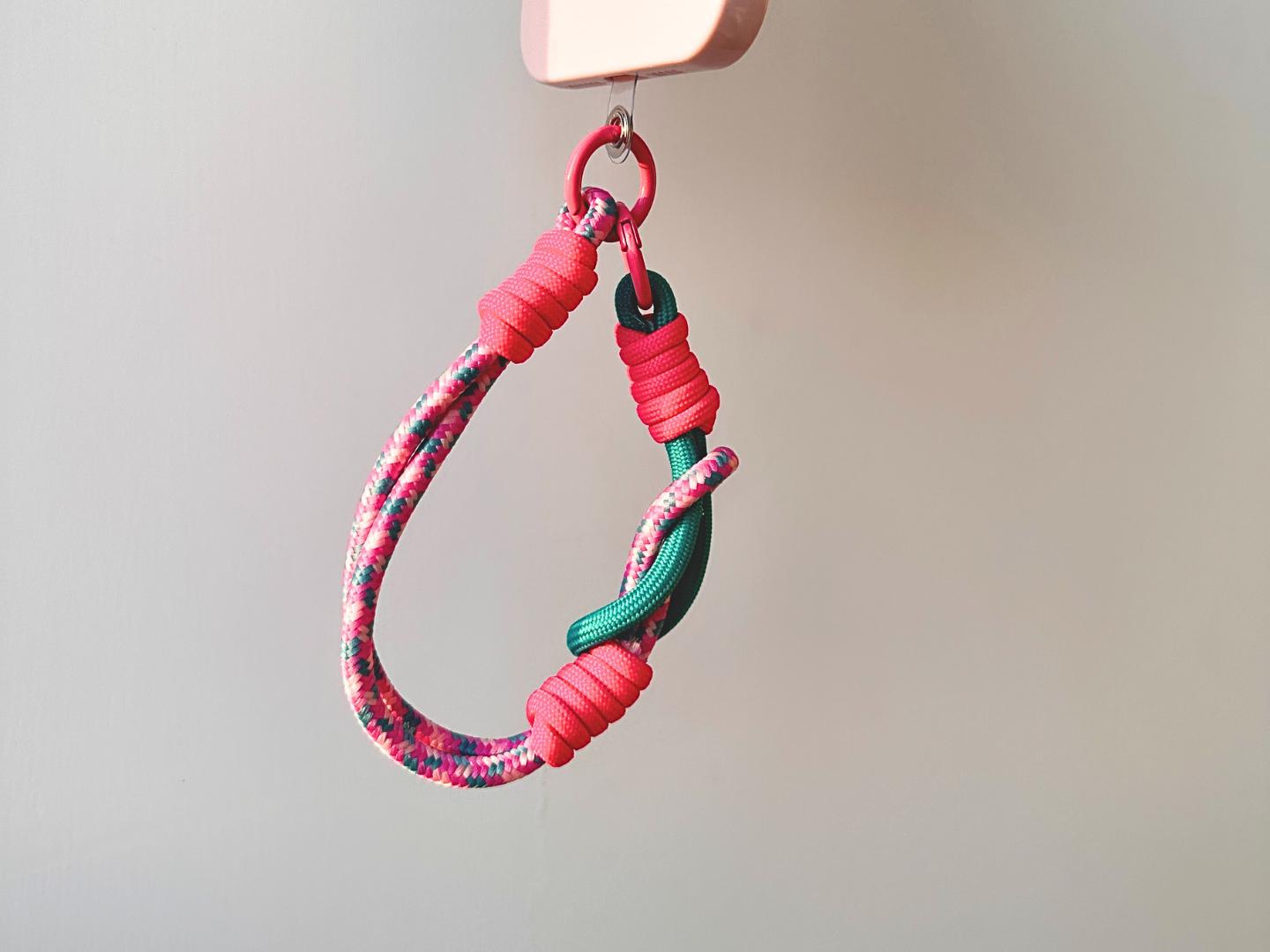 NEW Handmade DuoTone Color-Block Rope Phone Wristlet in Teal and Rose Blend-Vibrant, Universal fit phone strap.bag charm.Best festive gifts