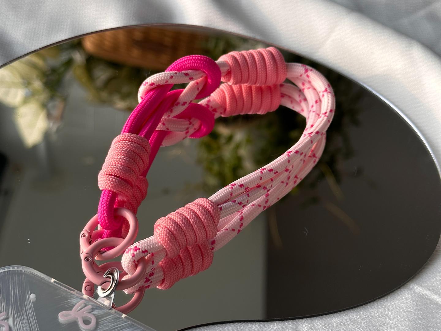 NEW Handmade DuoTone Color-Block Rope Phone Wristlet in Pink and Rose Blend-Vibrant, Universal fit phone strap.bag charm.Best festive gifts