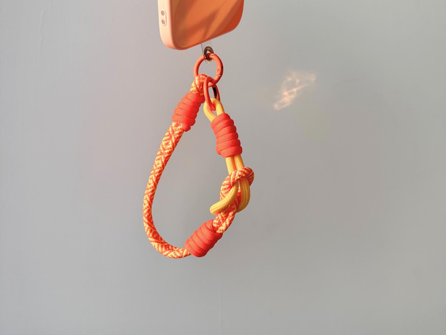 NEW Handmade DuoTone Color-Block Rope Phone Wristlet in Orange&yellow Blend-Vibrant, Universal fit phone strap.bag charm.Best festive gifts