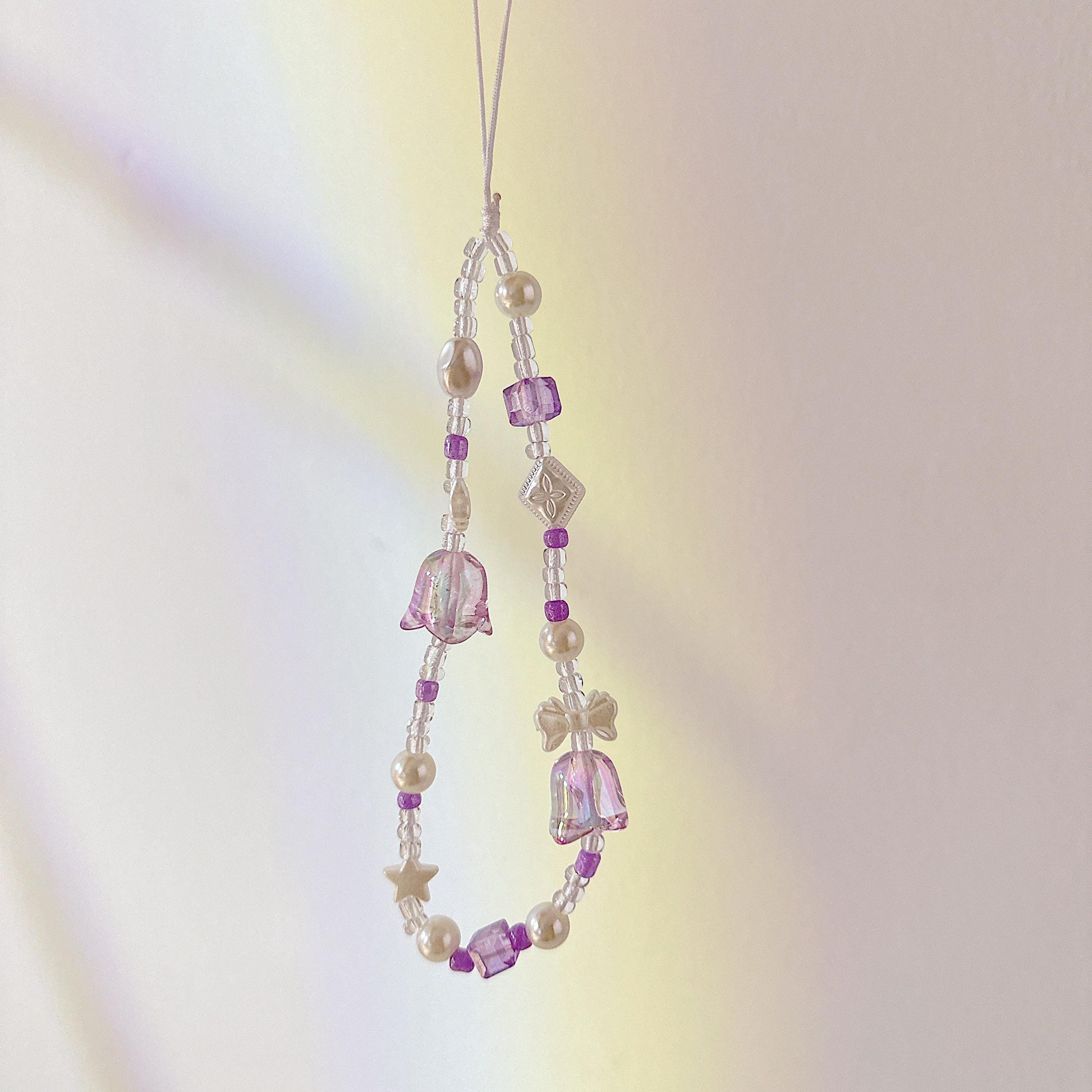 Cute Handmade Bluebell Bead Phone Charm in 6 colors - Y2K Wrist Strap, Anti-Theft Camera Tether, Unique Bridesmaid Gift & Festive Present
