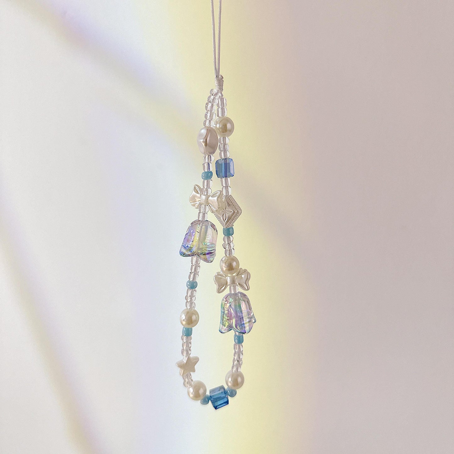 Cute Handmade Bluebell Bead Phone Charm in 6 colors - Y2K Wrist Strap, Anti-Theft Camera Tether, Unique Bridesmaid Gift & Festive Present