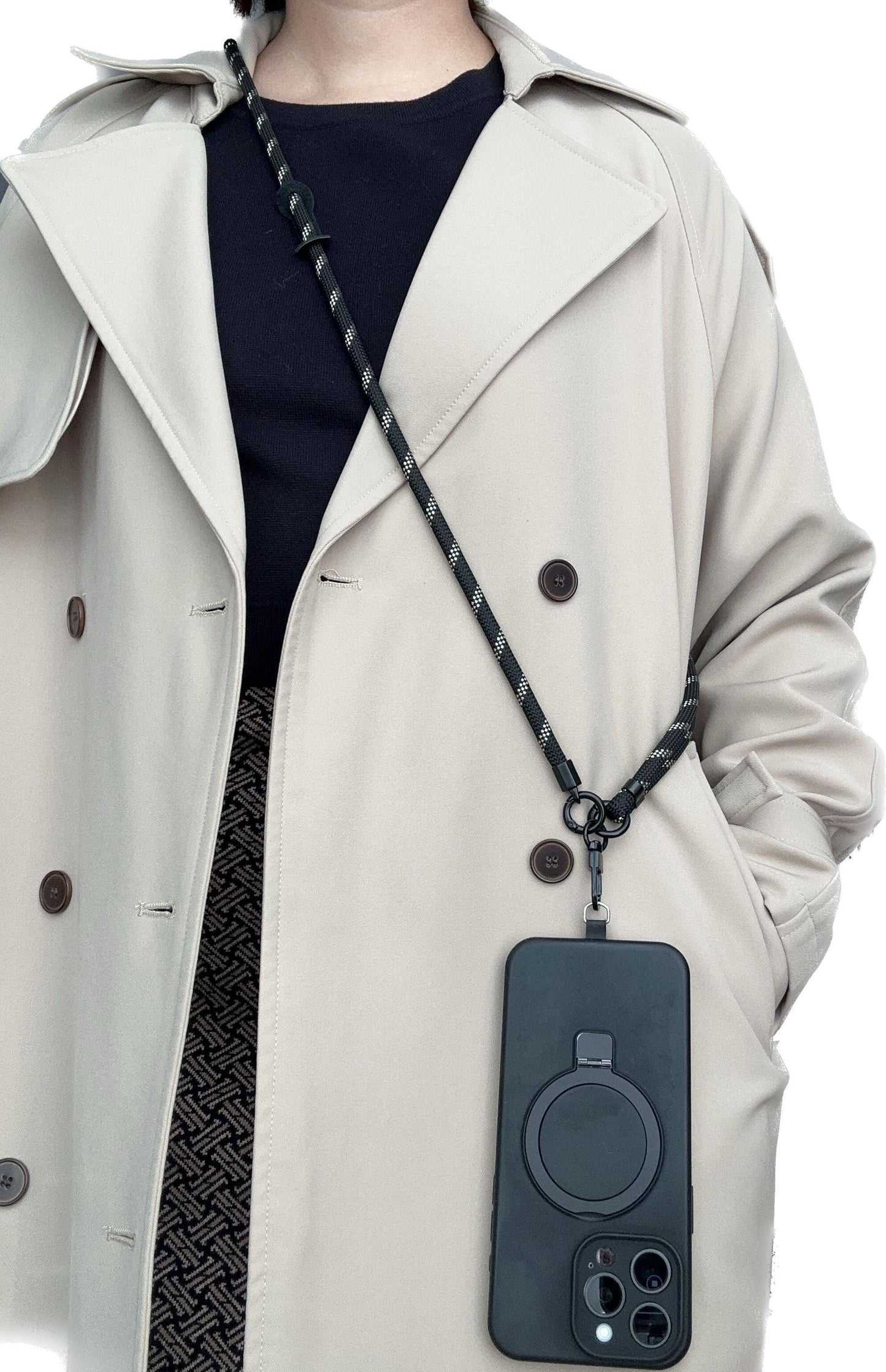 Universal Cross-Body Phone Lanyard Phone Strap Black Series: Adjustable, Secure, and Stylish with Patch - Perfect Fit for All Phone Models