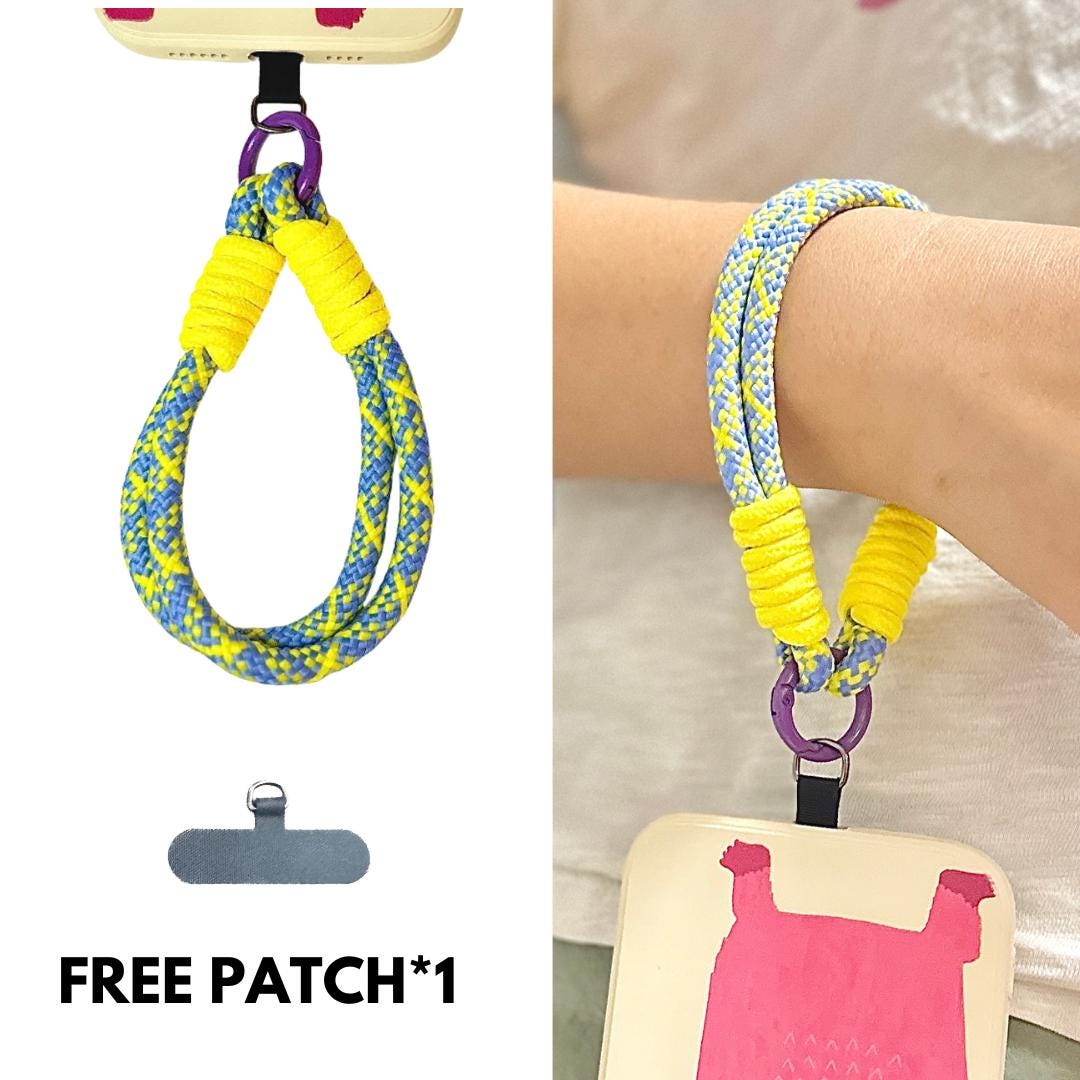 High quality Handmade Nylon Phone Wrist Strap | Blue&Yellow - Durable, Stylish, Multi-Purpose Travel Gift | Christmas Gifts| Bridesmaid Gift