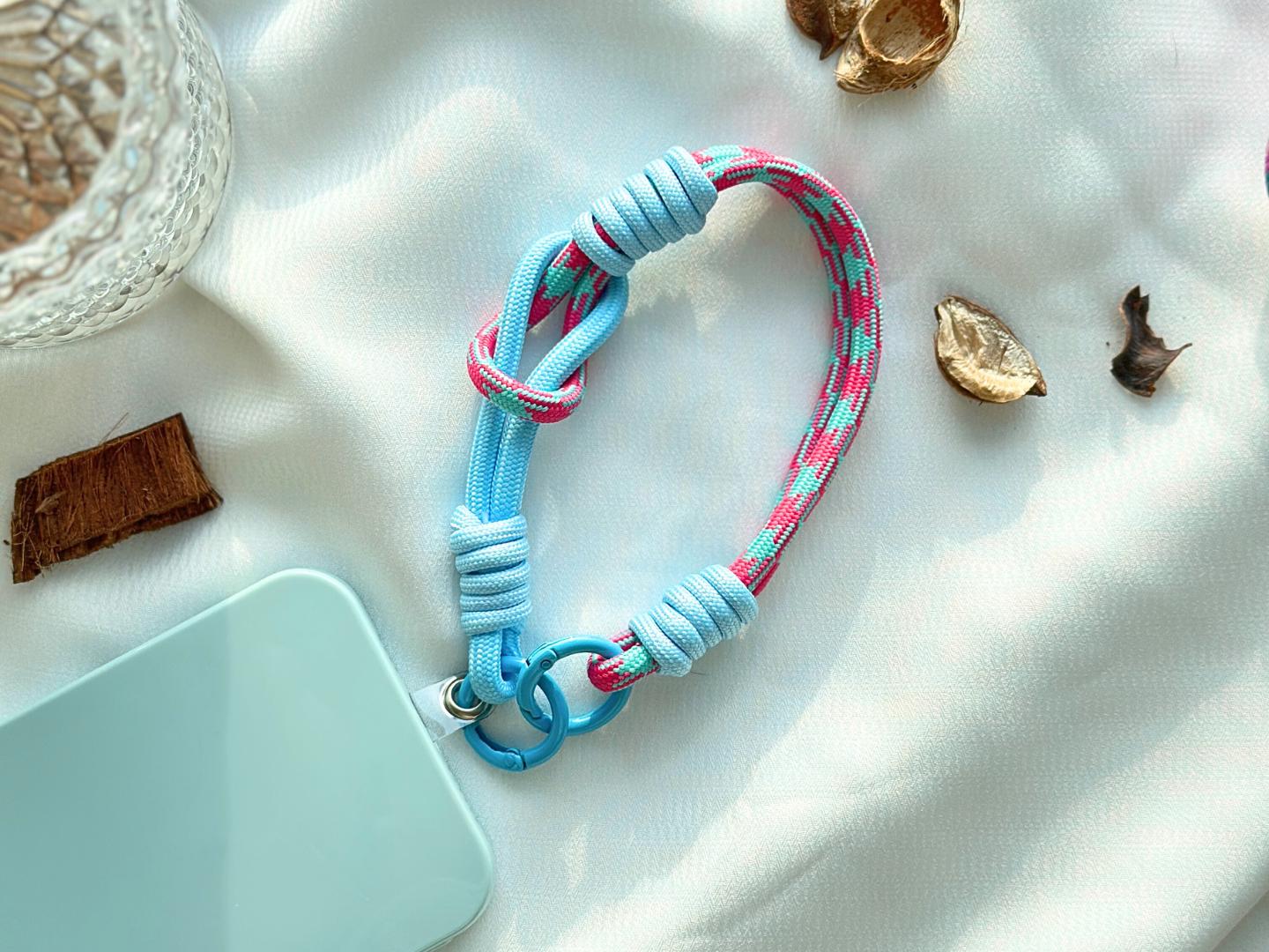 NEW Handmade DuoTone Color-Block Rope Phone Wristlet in 7 colors-Vibrant, Universal fit phone strap.bag charm.thoughtful festive gifts.