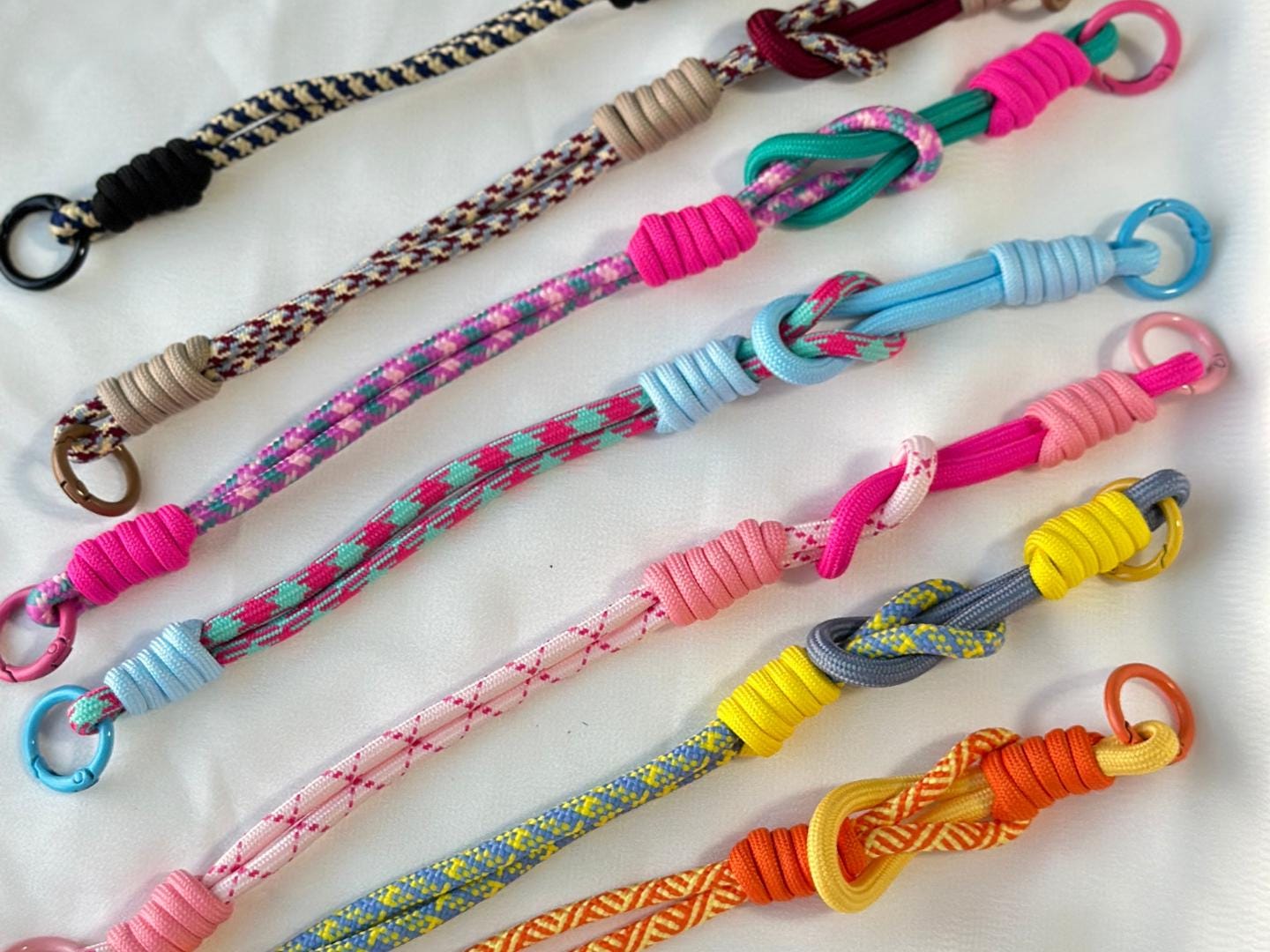 NEW Handmade DuoTone Color-Block Rope Phone Wristlet in White-Blue Camo Black-Vibrant, Universal fit phone strap.bag charm.Best festive gift
