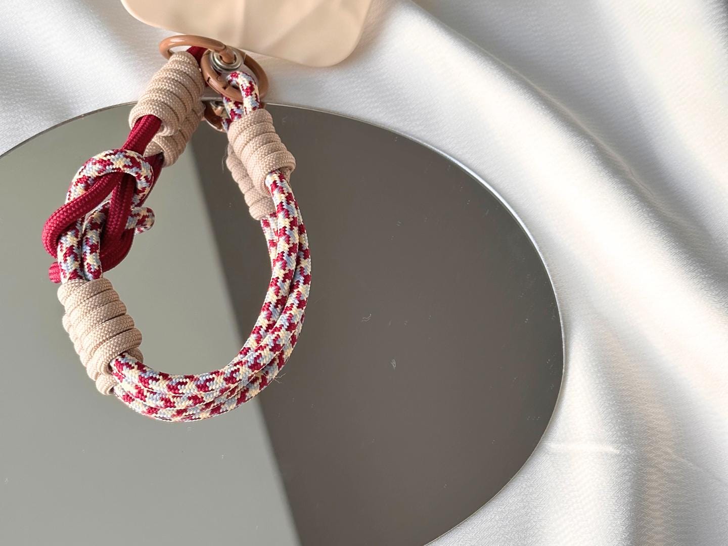 NEW Handmade DuoTone Color-Block Rope Phone Wristlet in Wine Red Camo Blend-Vibrant, Universal fit phone strap.bag charm.Best festive gift.