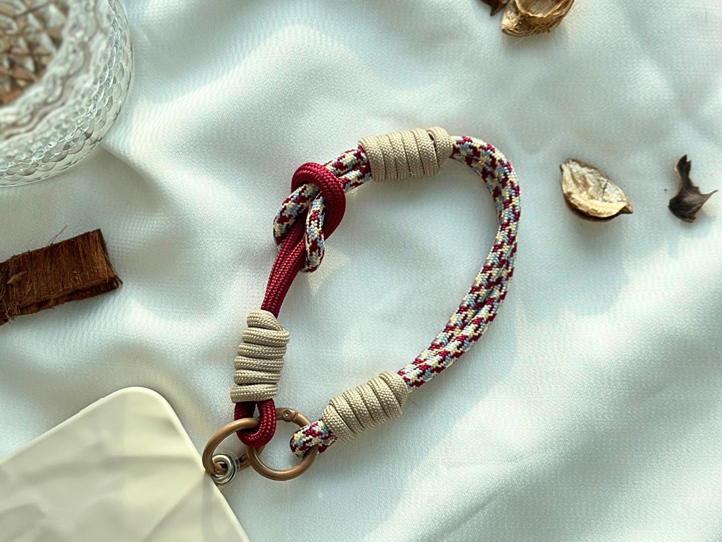 NEW Handmade DuoTone Color-Block Rope Phone Wristlet in Wine Red Camo Blend-Vibrant, Universal fit phone strap.bag charm.Best festive gift.
