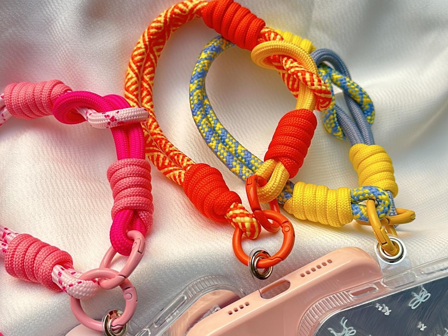 NEW Handmade DuoTone Color-Block Rope Phone Wristlet in Yellow&Blue Blend-Vibrant, Universal fit phone strap.bag charm.Best festive gifts