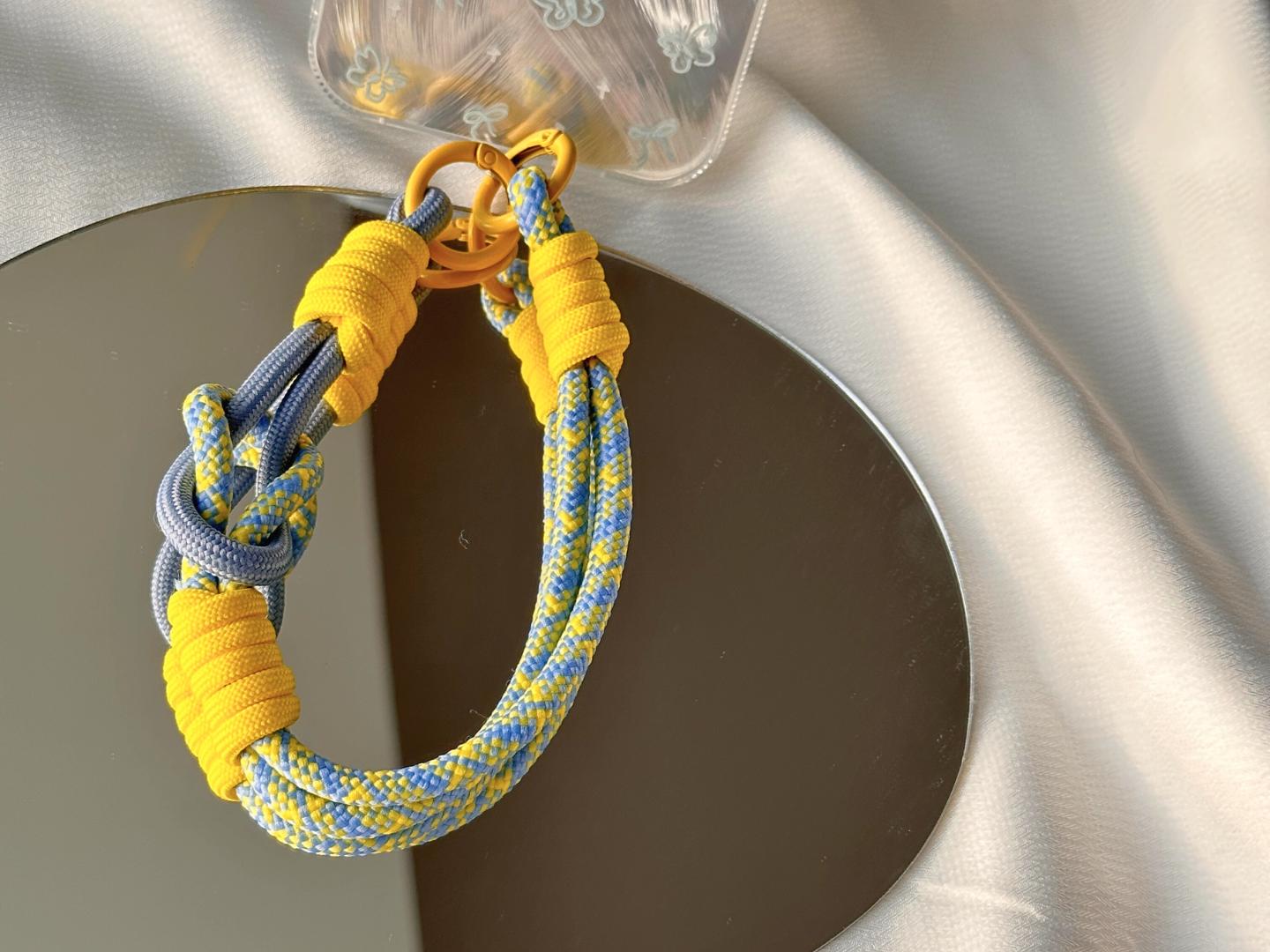 NEW Handmade DuoTone Color-Block Rope Phone Wristlet in Yellow&Blue Blend-Vibrant, Universal fit phone strap.bag charm.Best festive gifts
